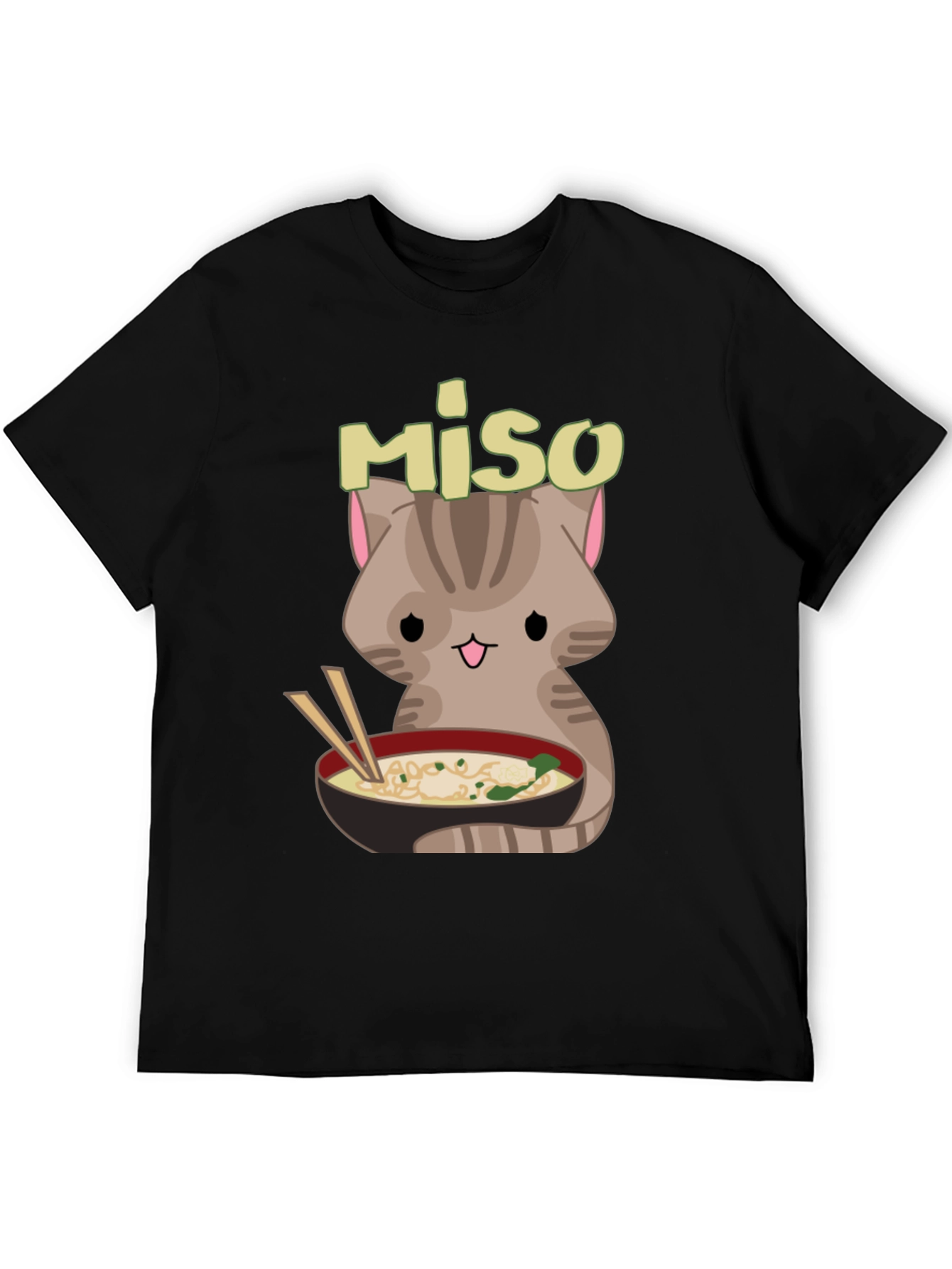 Miso Cute Cat Ramen Bowl Black T-Shirt