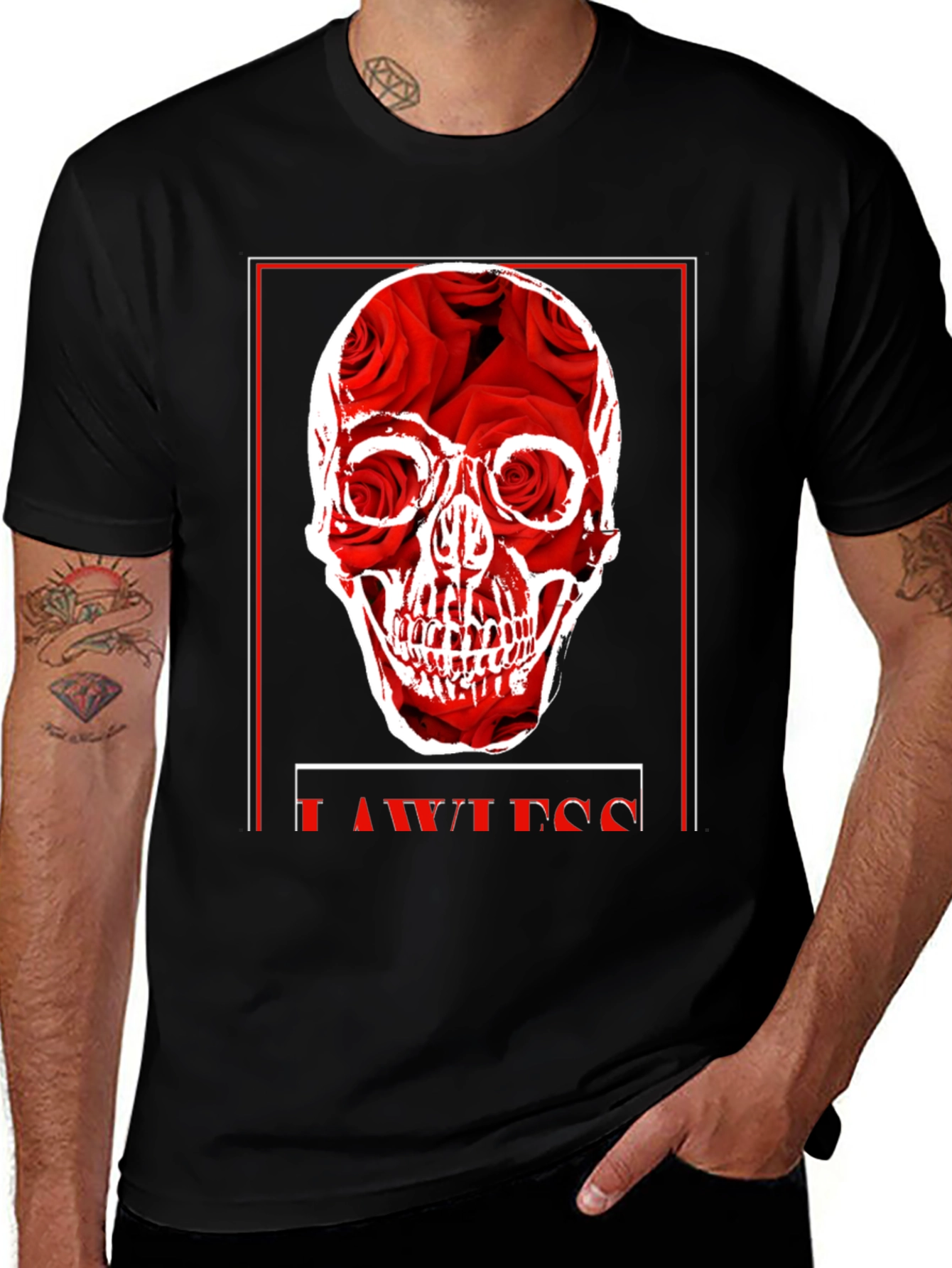 Rose Skull Graphic Print Black T-Shirt