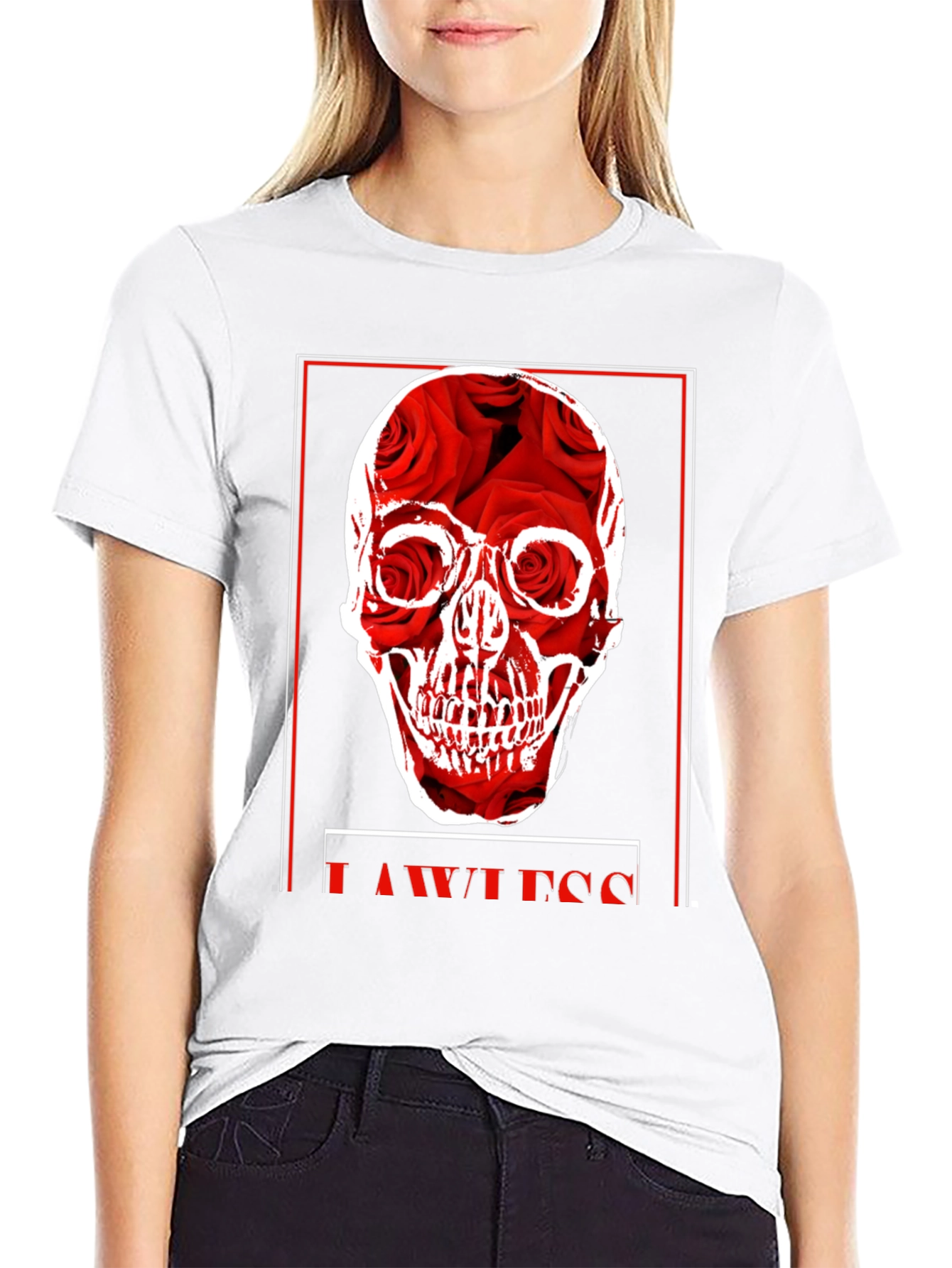 Rose Skull Graphic Print Black T-Shirt