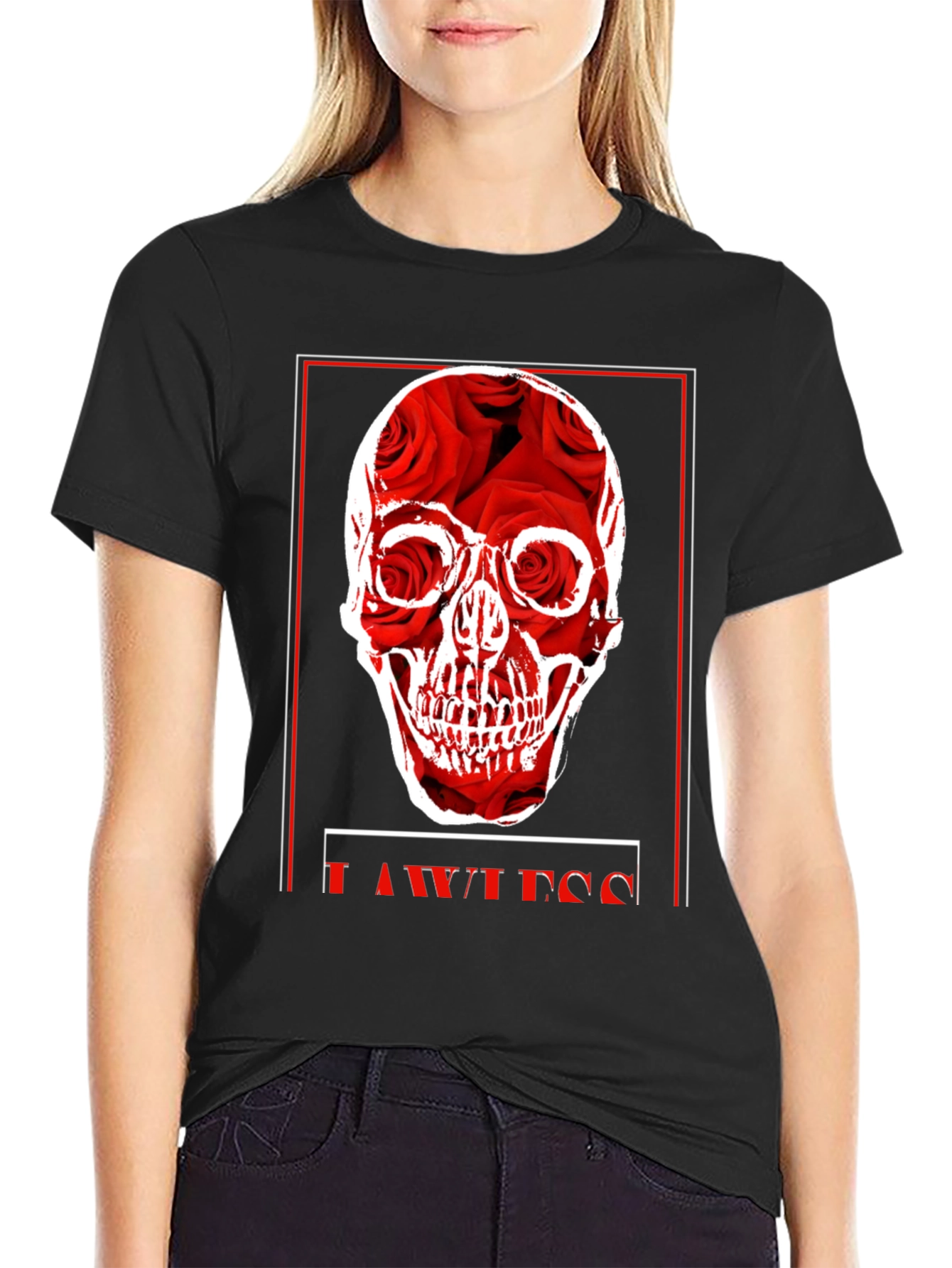 Rose Skull Graphic Print Black T-Shirt