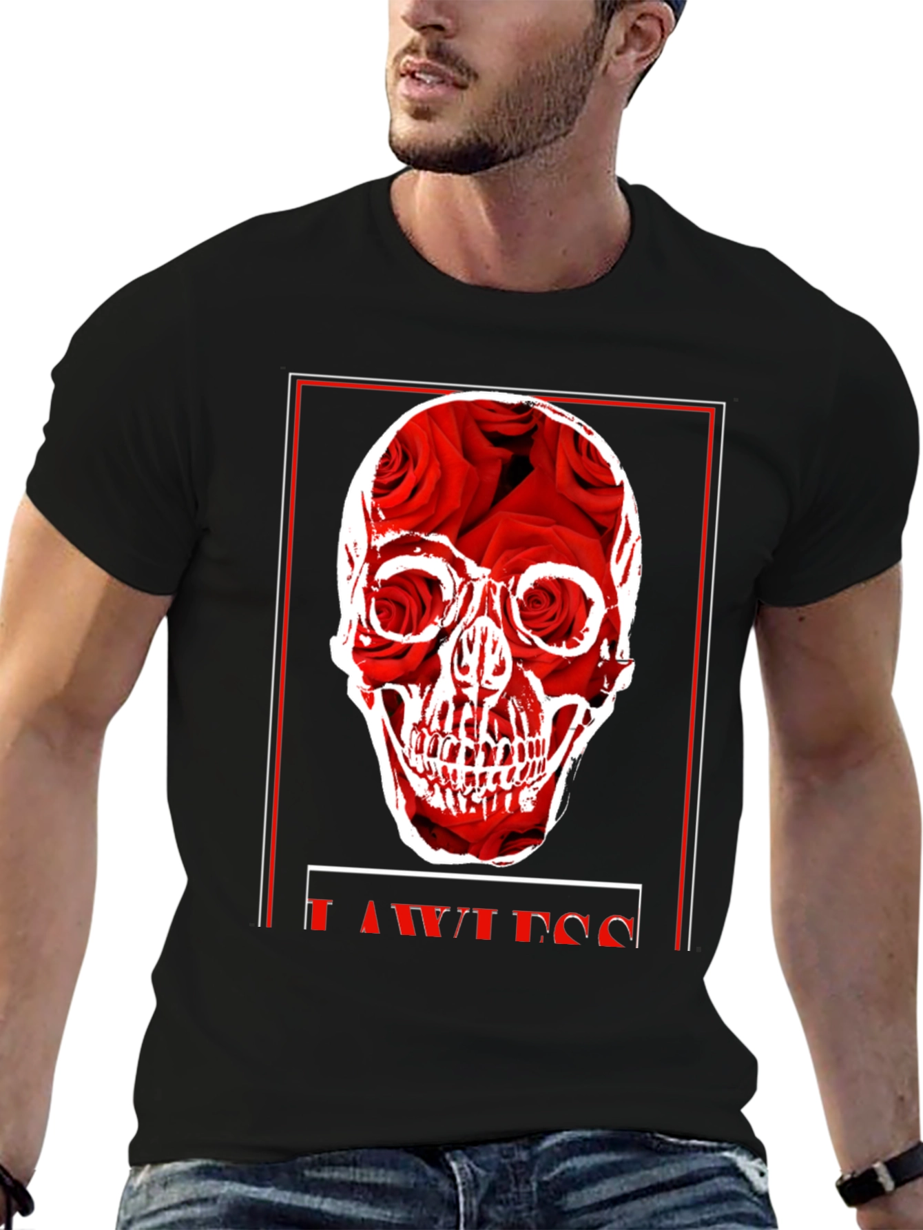 Rose Skull Graphic Print Black T-Shirt