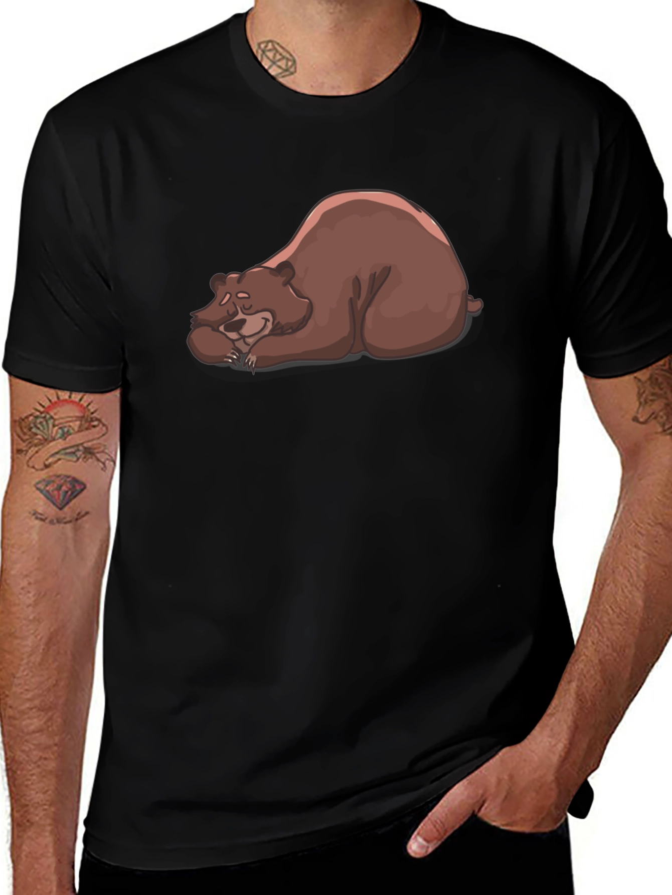 Sleeping Bear Graphic Tee - Black Crew Neck T-Shirt