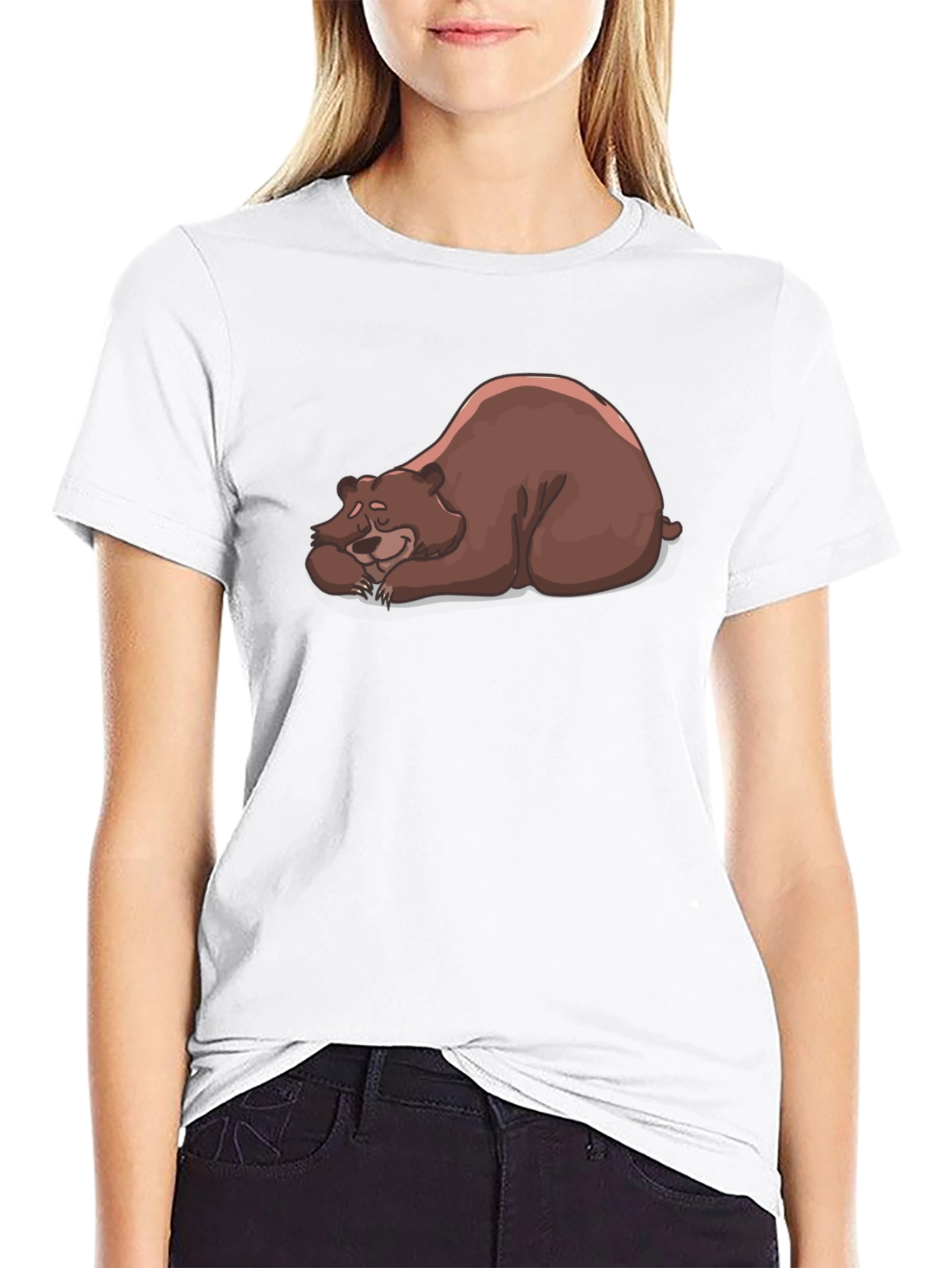 Sleeping Bear Graphic Tee - Black Crew Neck T-Shirt