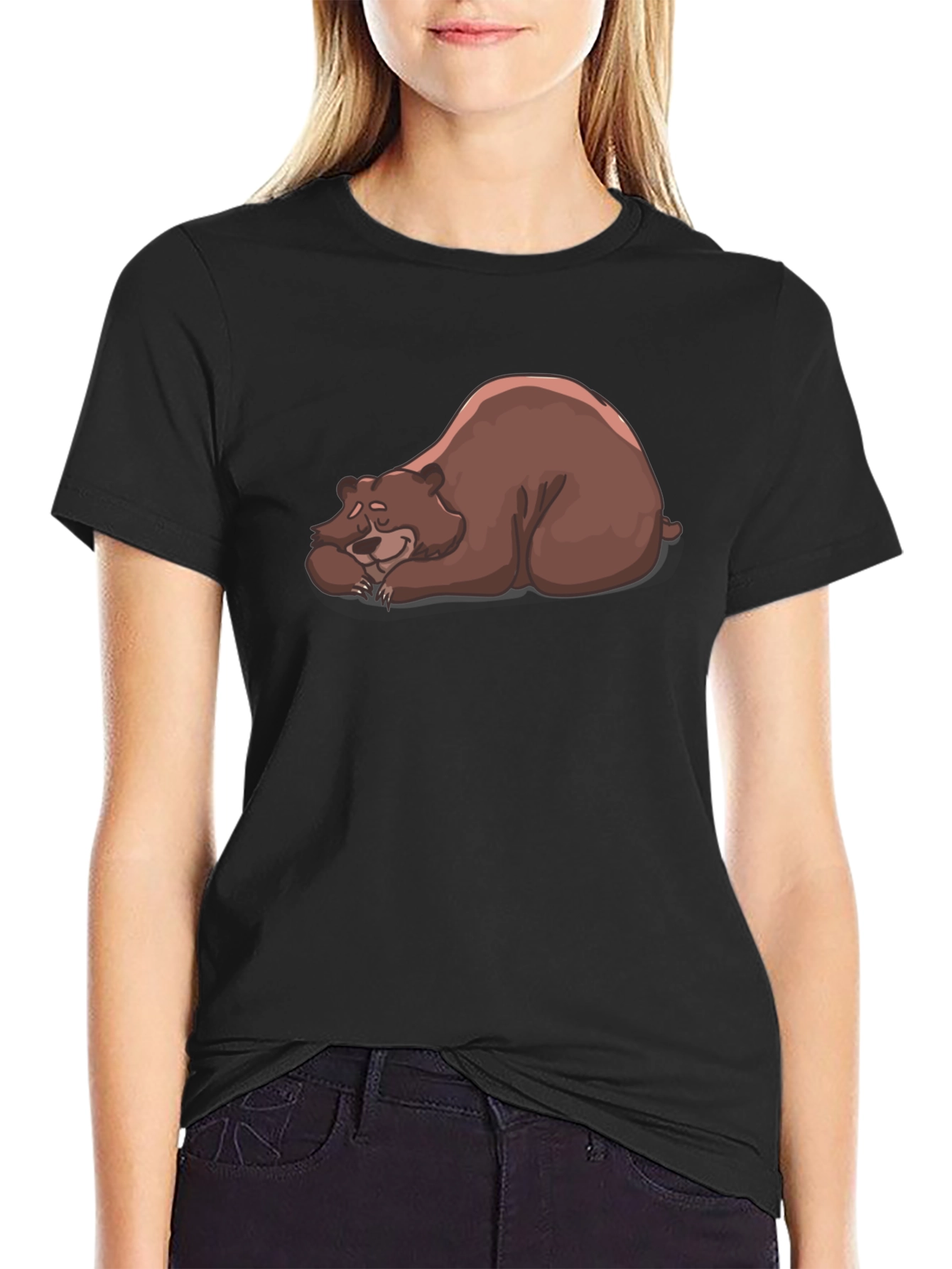 Sleeping Bear Graphic Tee - Black Crew Neck T-Shirt