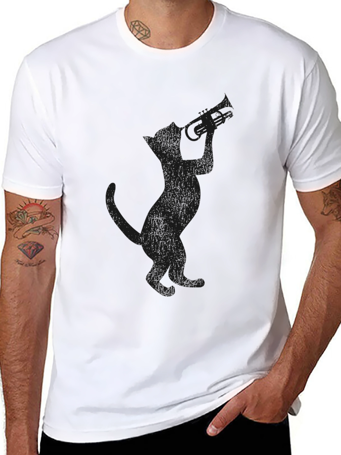Cool Cat Trumpet Player Black T-Shirt