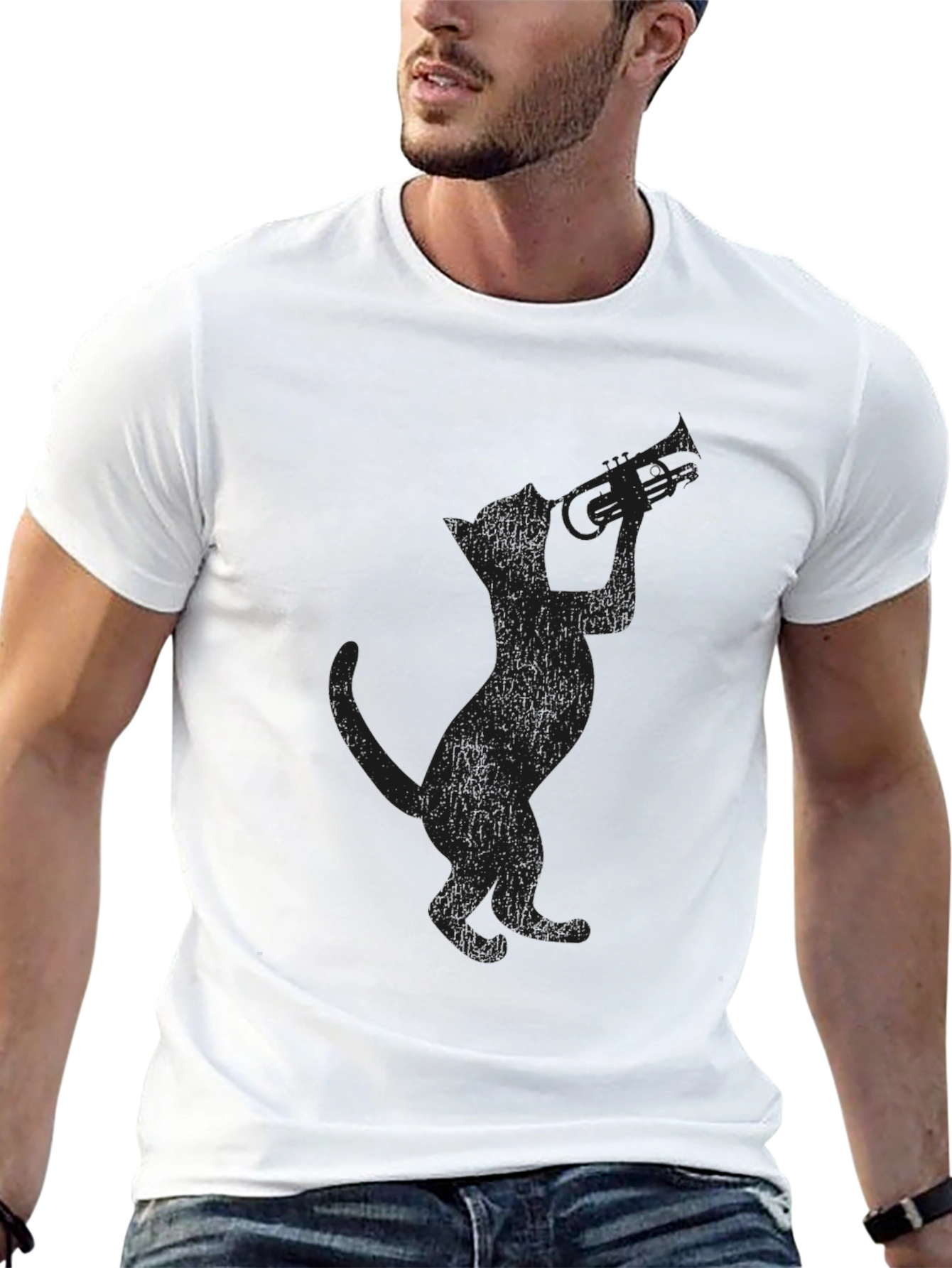 Cool Cat Trumpet Player Black T-Shirt