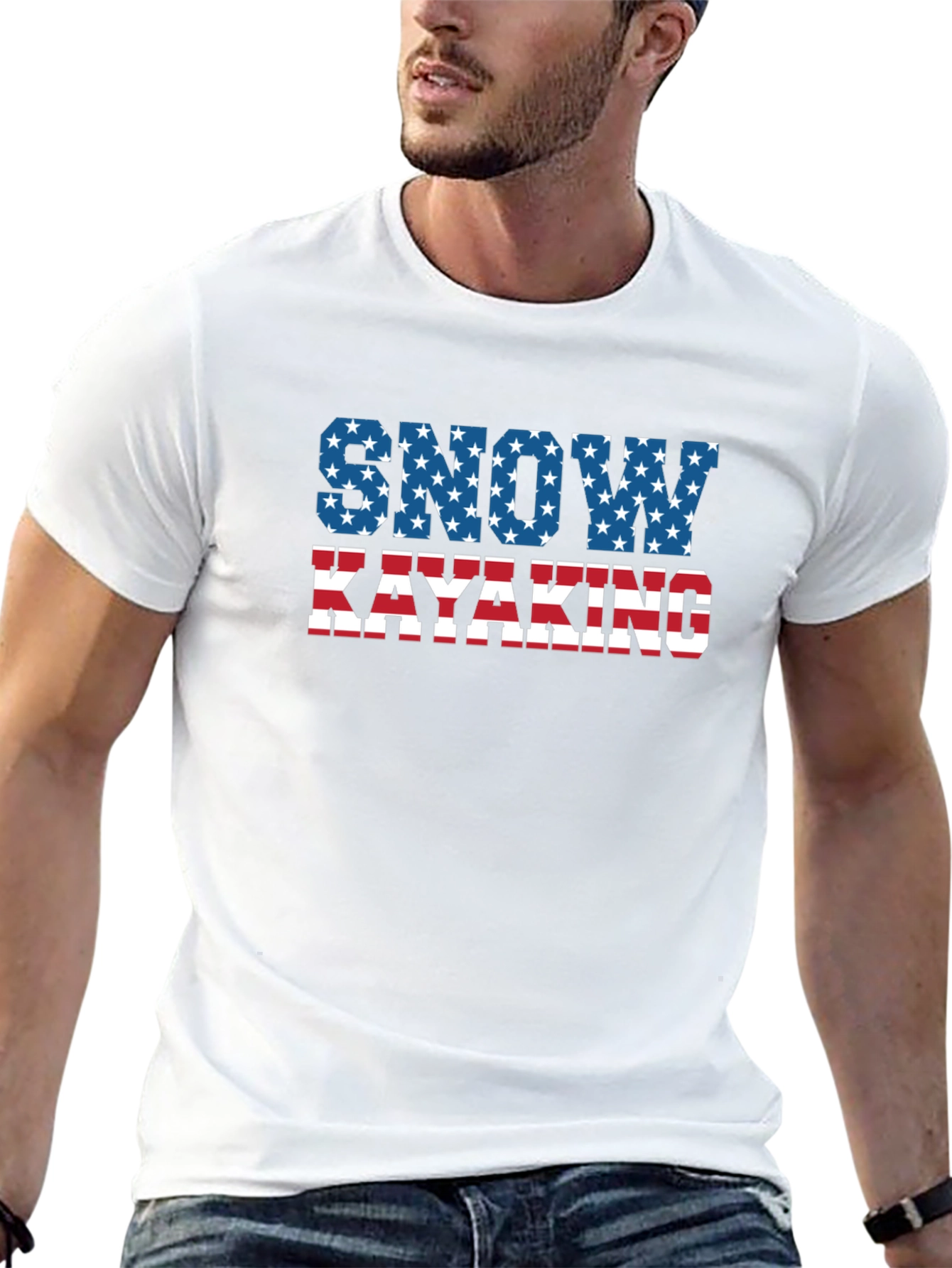 Snow Kayaking American Flag T-Shirt