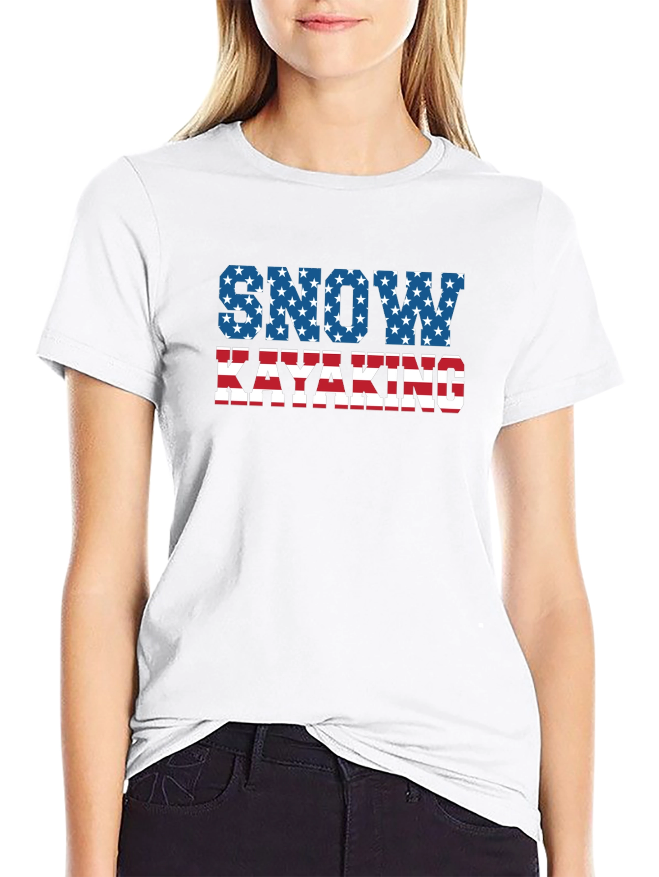 Snow Kayaking American Flag T-Shirt