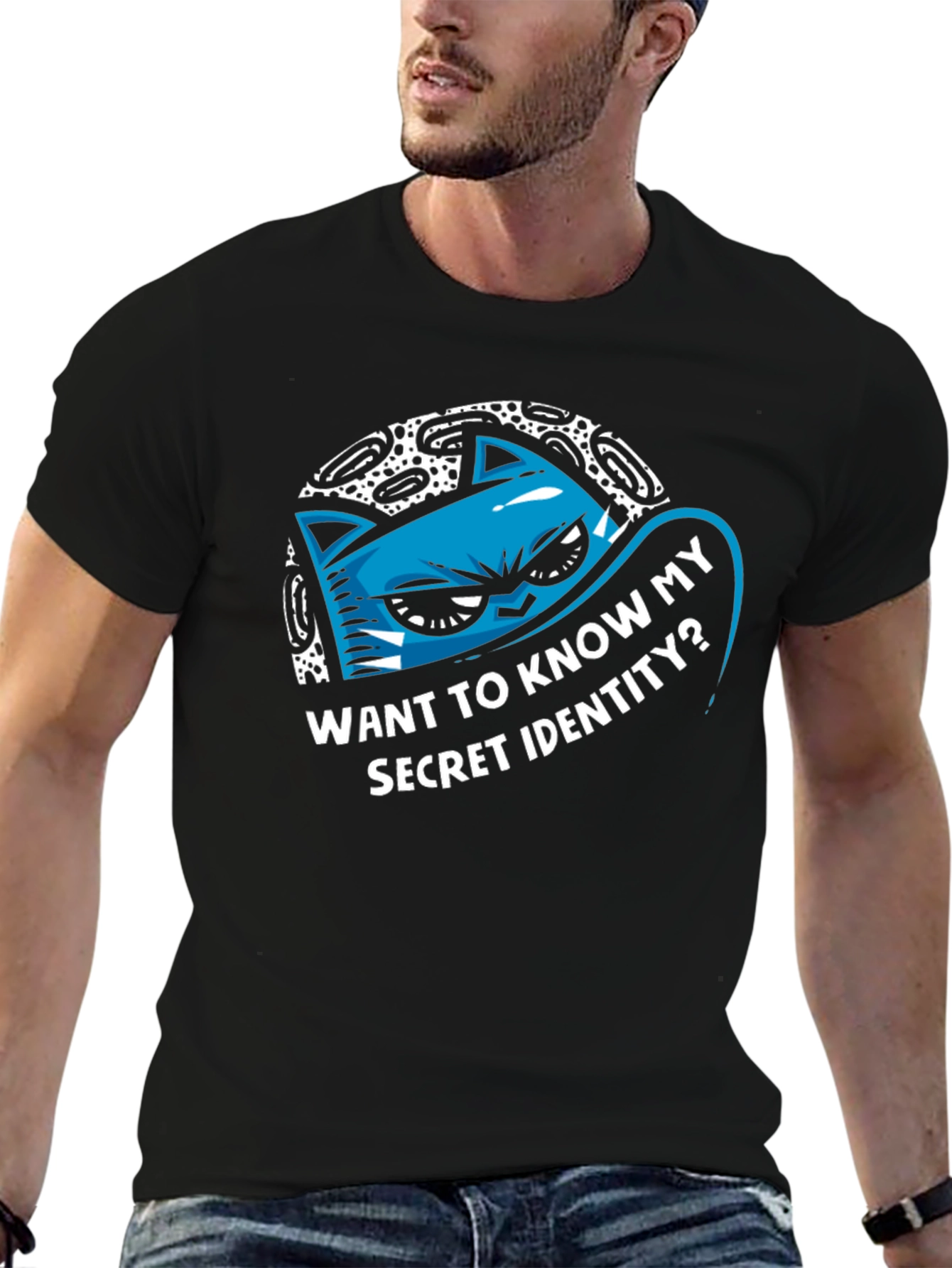 Secret Identity Cat Graphic Tee - Cool & Quirky