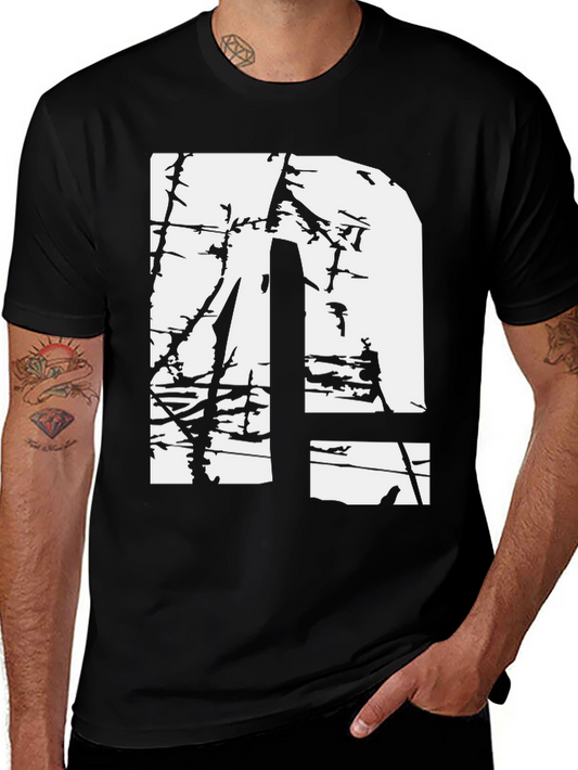 Distressed White Letter N Graphic Black T-Shirt