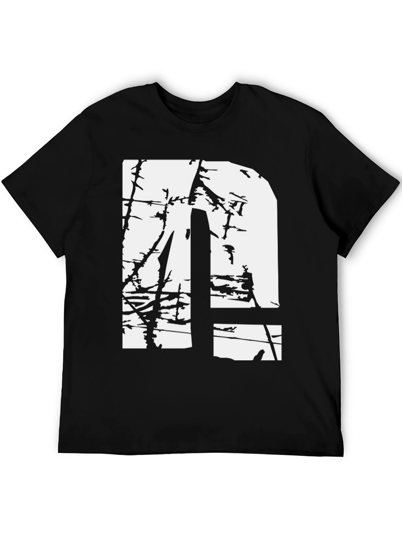Distressed White Letter N Graphic Black T-Shirt