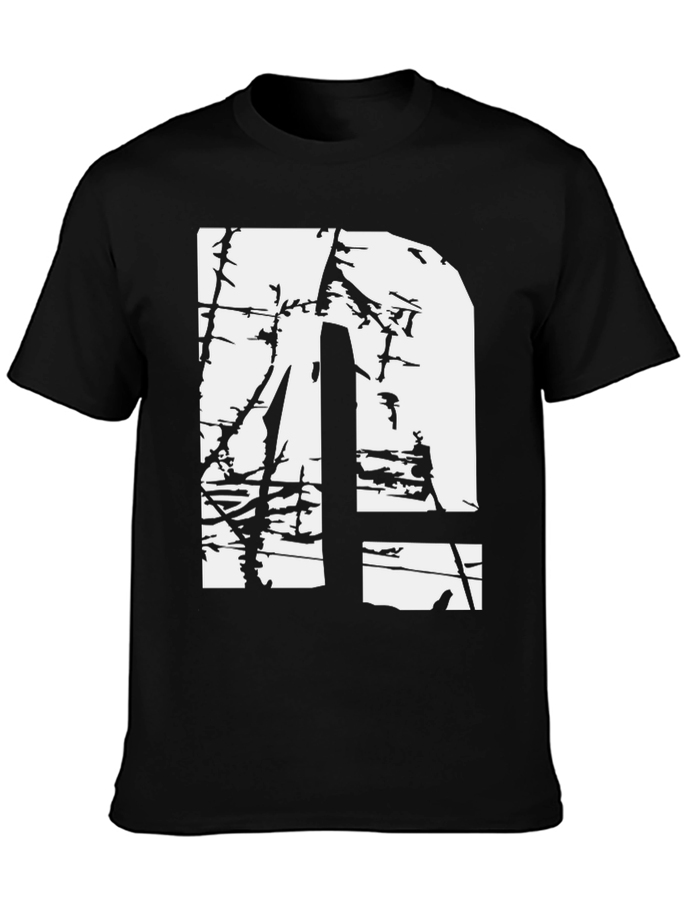 Distressed White Letter N Graphic Black T-Shirt