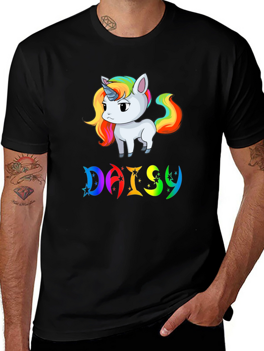 Unicorn Daisy Personalized Black T-Shirt