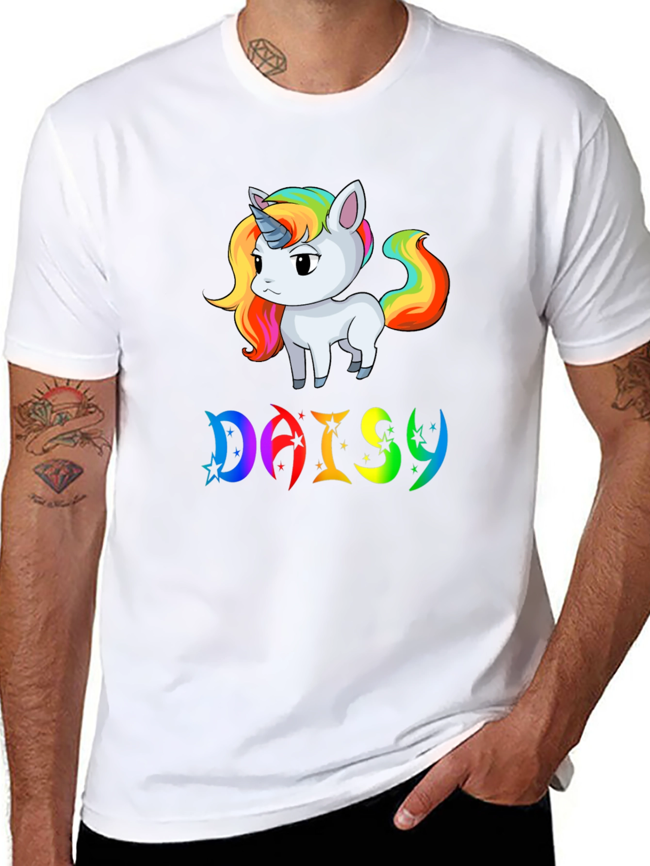 Unicorn Daisy Personalized Black T-Shirt