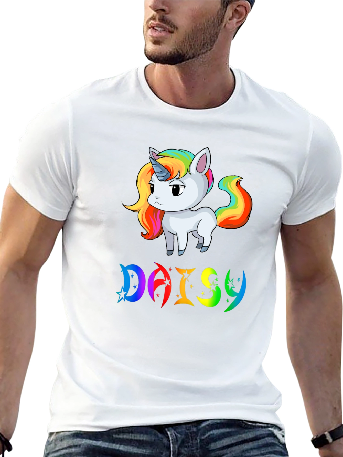 Unicorn Daisy Personalized Black T-Shirt