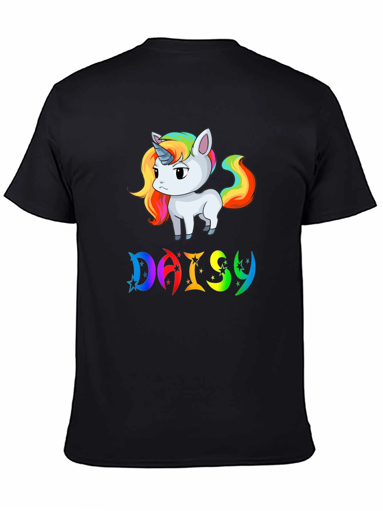 Unicorn Daisy Personalized Black T-Shirt