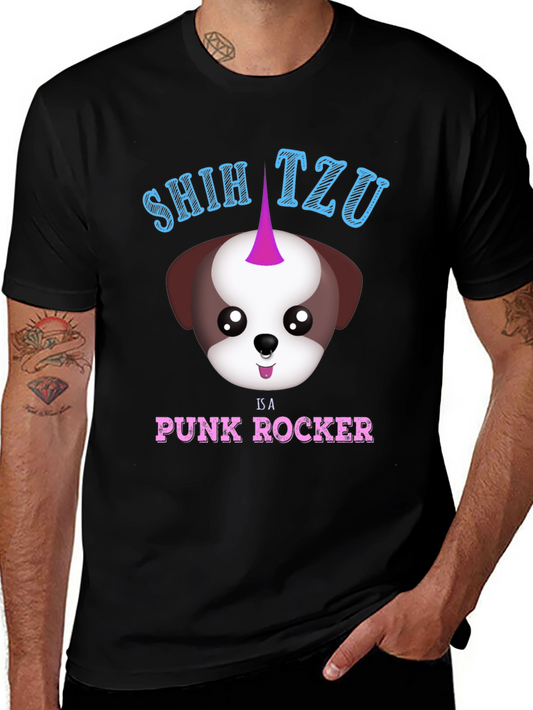 Shih Tzu Punk Rocker T-Shirt - Black Cotton
