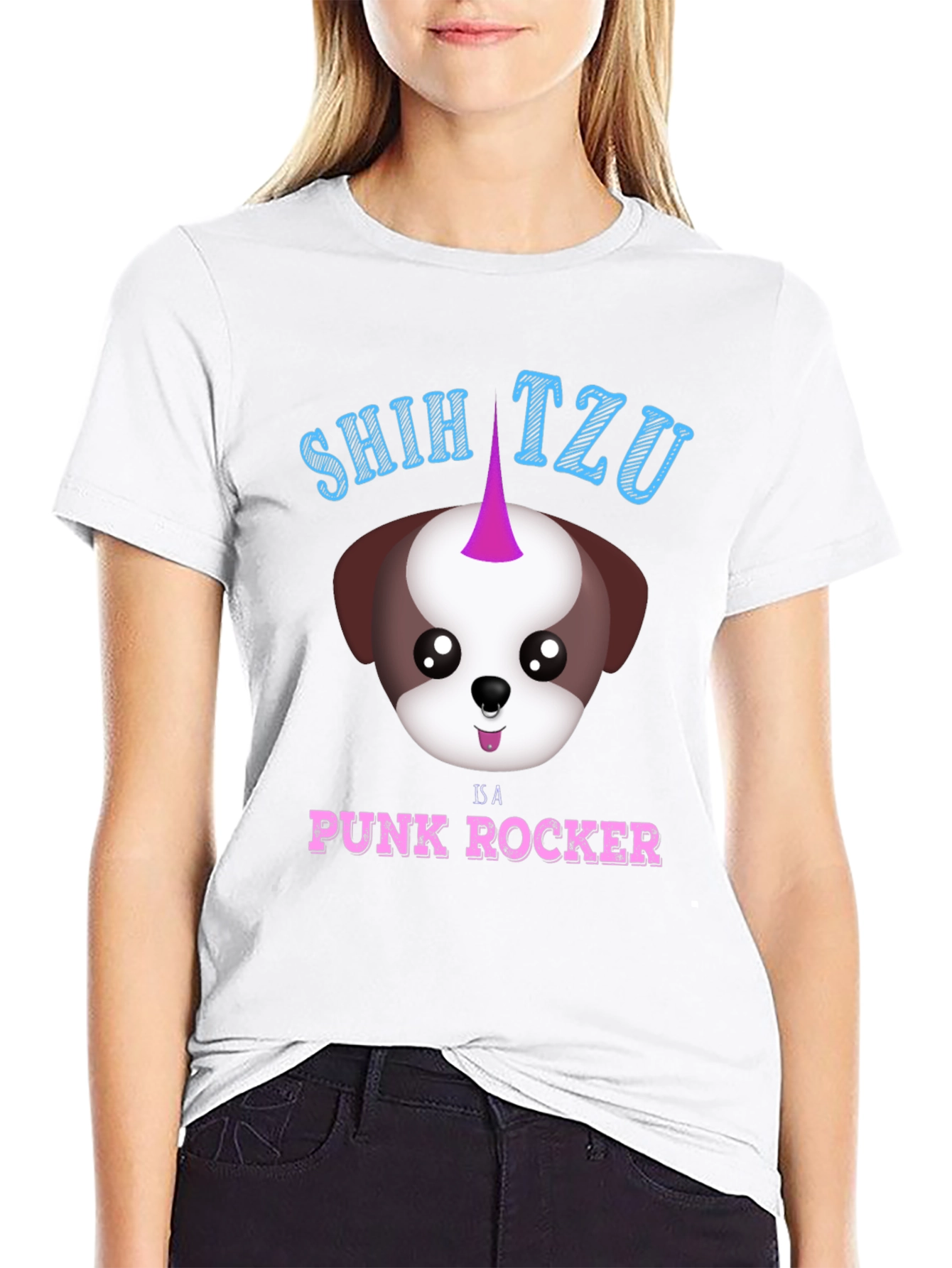 Shih Tzu Punk Rocker T-Shirt - Black Cotton