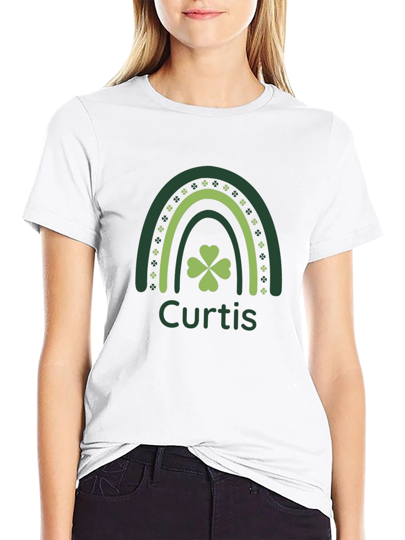 Curtis St. Patricks Day Rainbow Shamrock Personalized T-Shirt