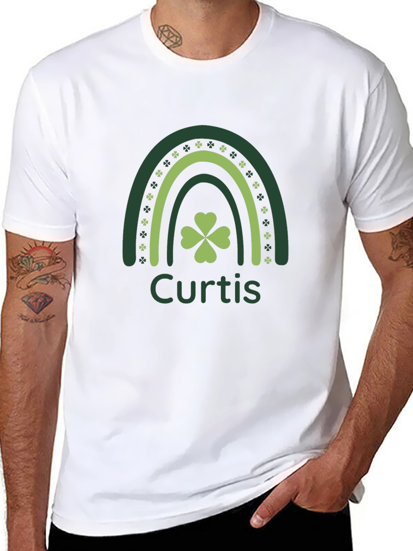 Curtis St. Patricks Day Rainbow Shamrock Personalized T-Shirt