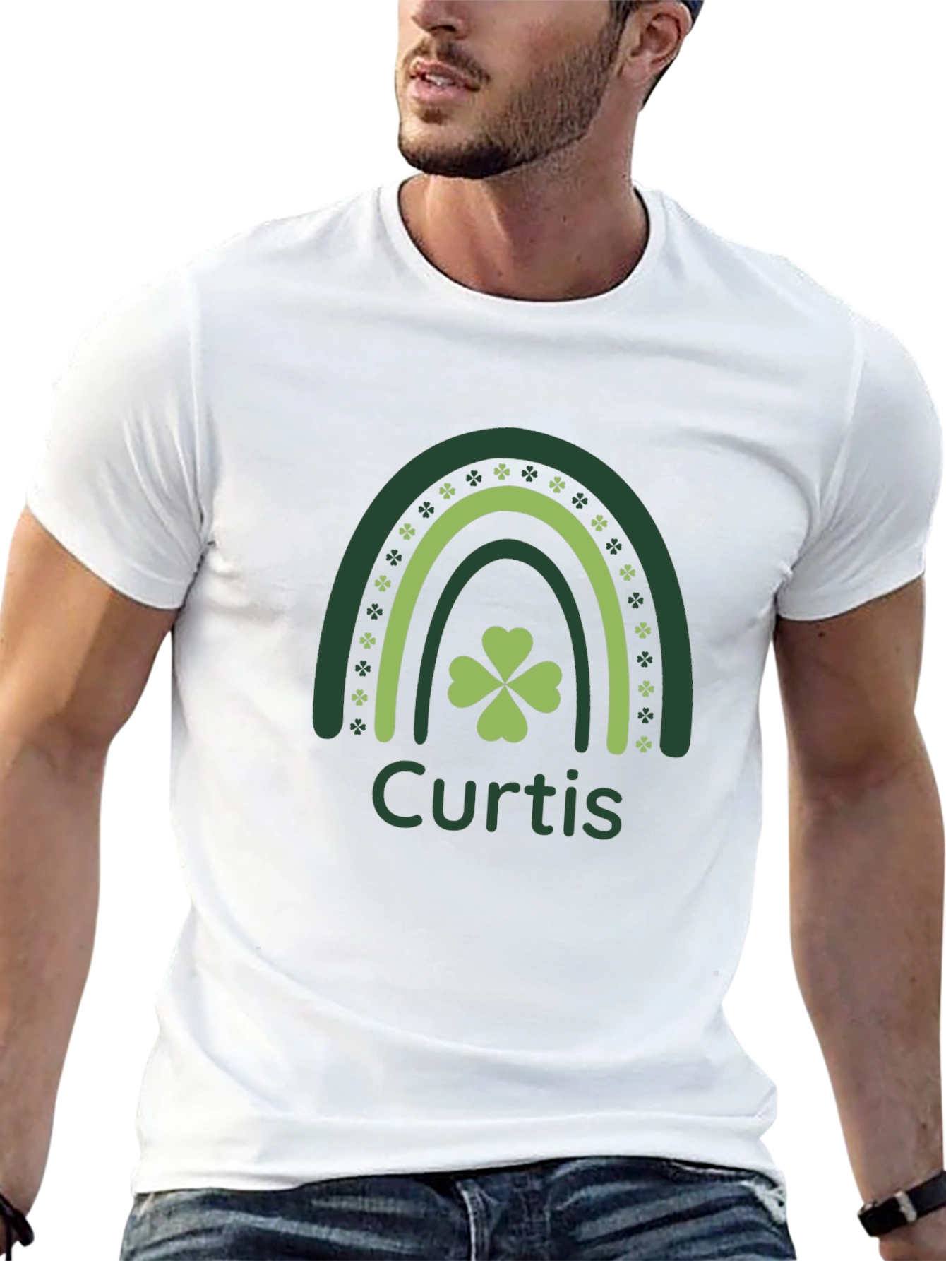 Curtis St. Patricks Day Rainbow Shamrock Personalized T-Shirt