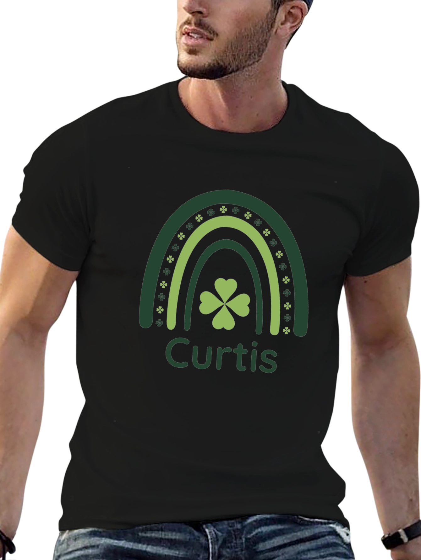 Curtis St. Patricks Day Rainbow Shamrock Personalized T-Shirt