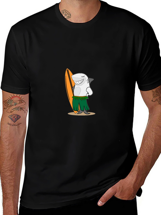 Surfing Shark Graphic Tee - Mens Black T-Shirt
