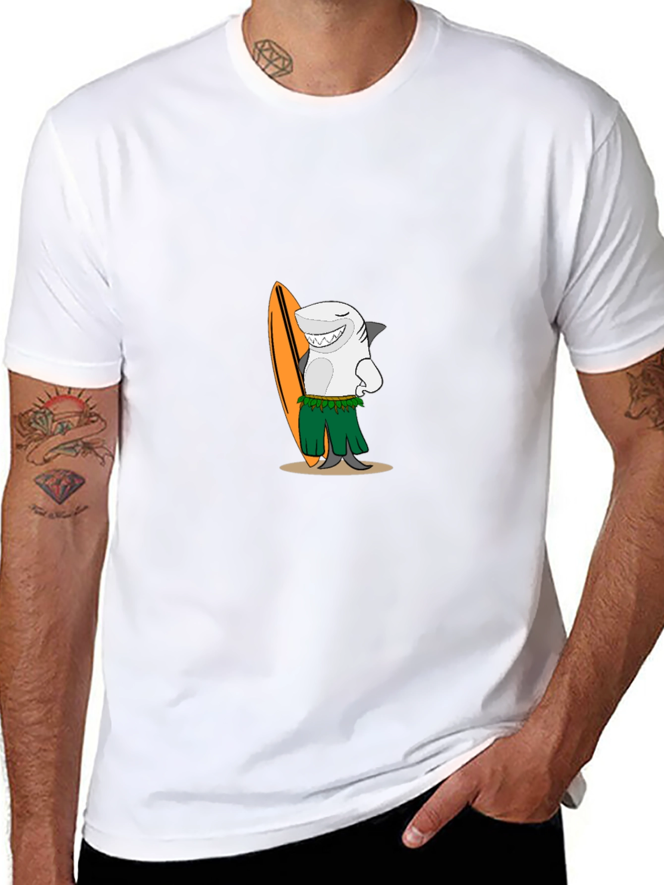 Surfing Shark Graphic Tee - Mens Black T-Shirt