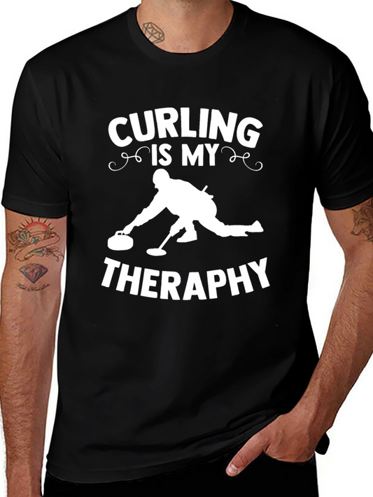 Curling Is My Therapy Black T-Shirt