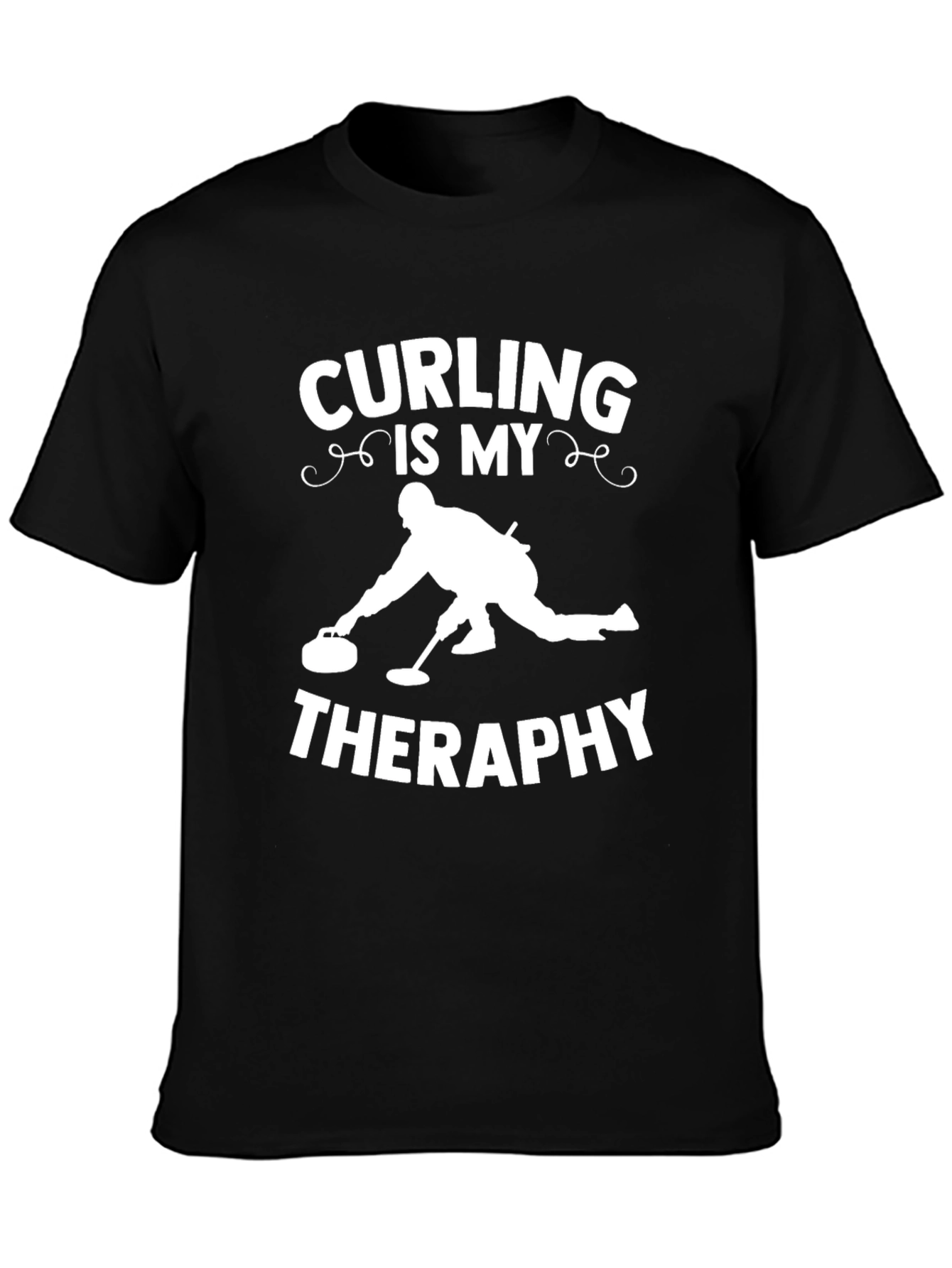 Curling Is My Therapy Black T-Shirt