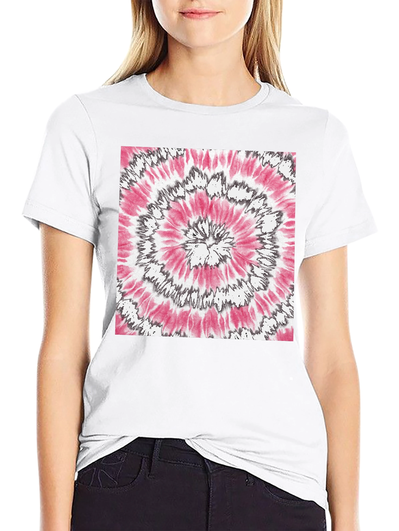 Pink & Gray Spiral Tie-Dye Graphic T-Shirt