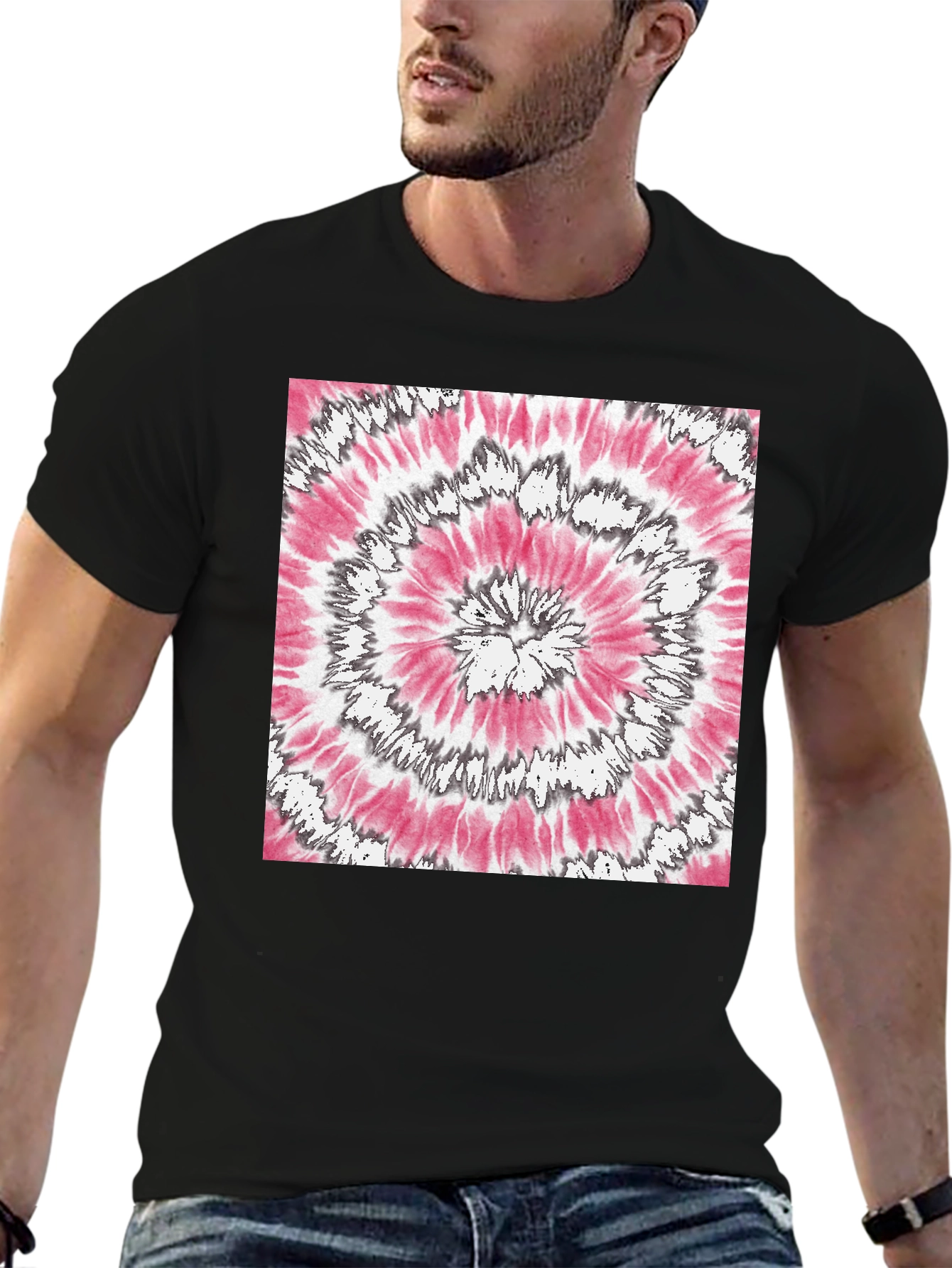 Pink & Gray Spiral Tie-Dye Graphic T-Shirt