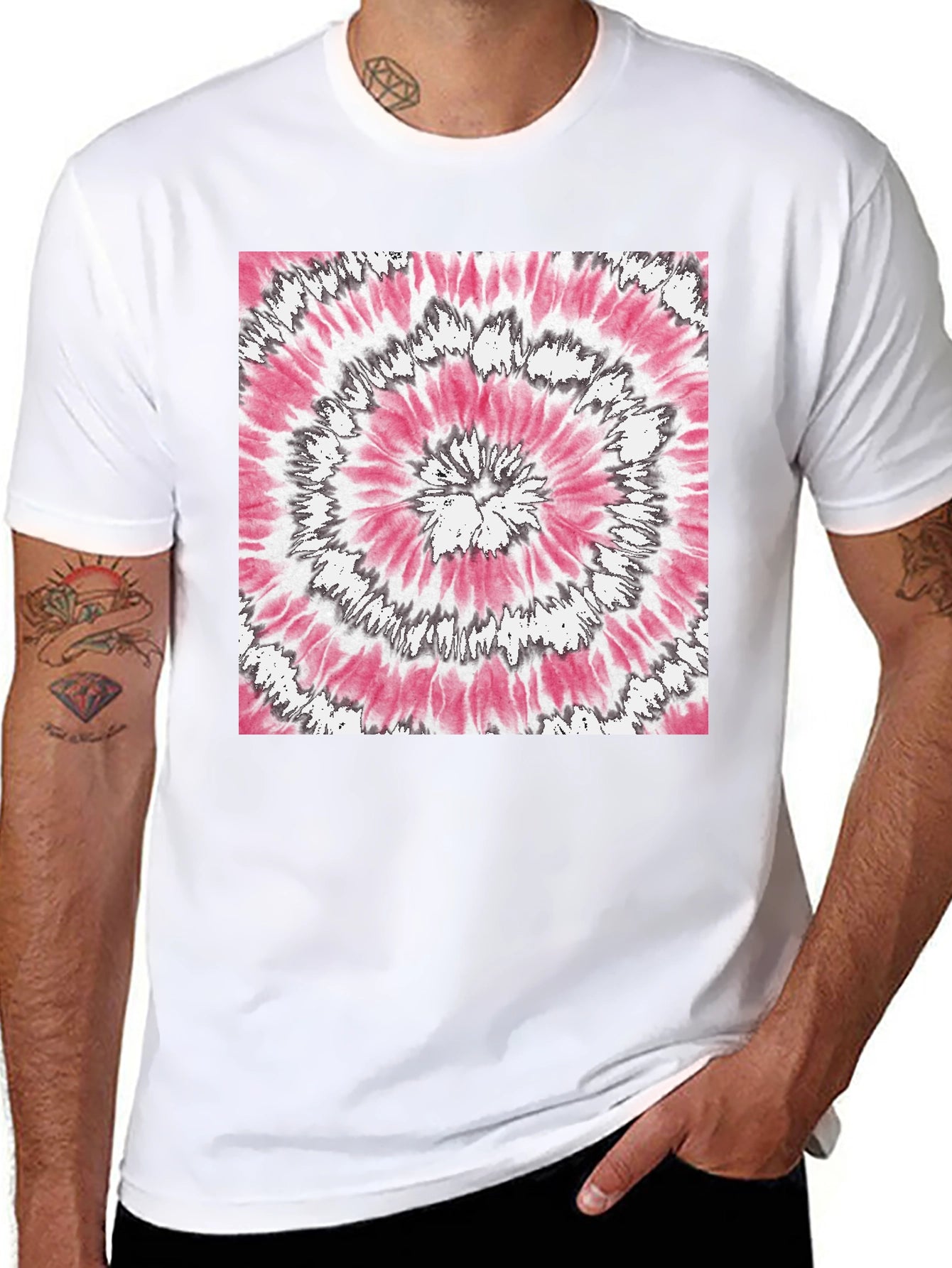 Pink & Gray Spiral Tie-Dye Graphic T-Shirt