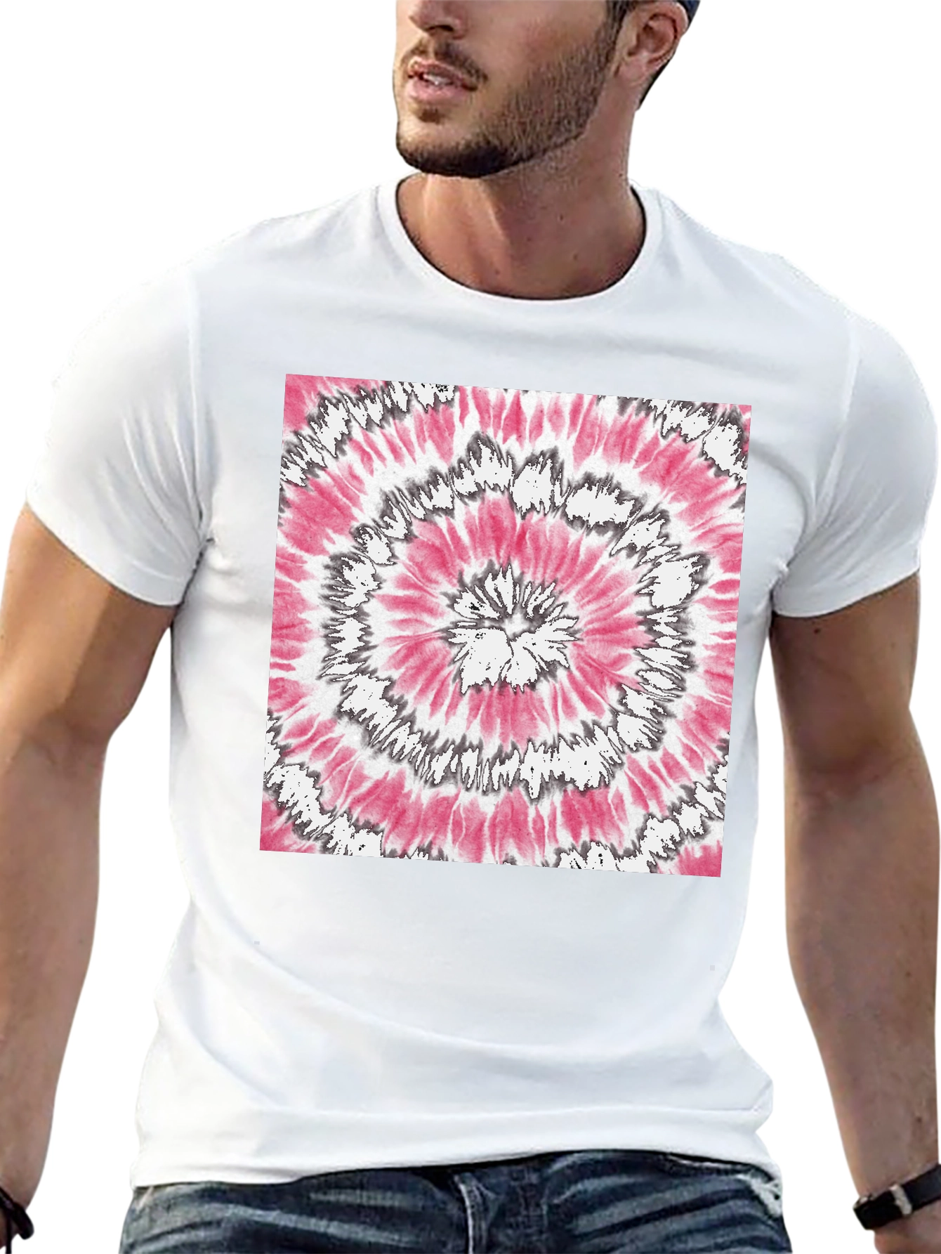 Pink & Gray Spiral Tie-Dye Graphic T-Shirt