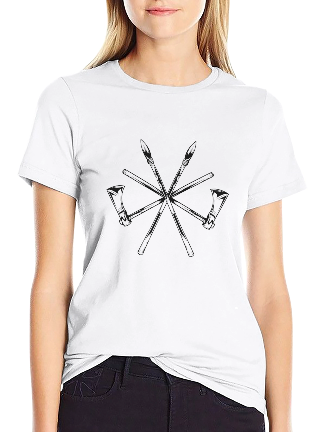 Spear & Axe Graphic T-Shirt - Black Crew Neck