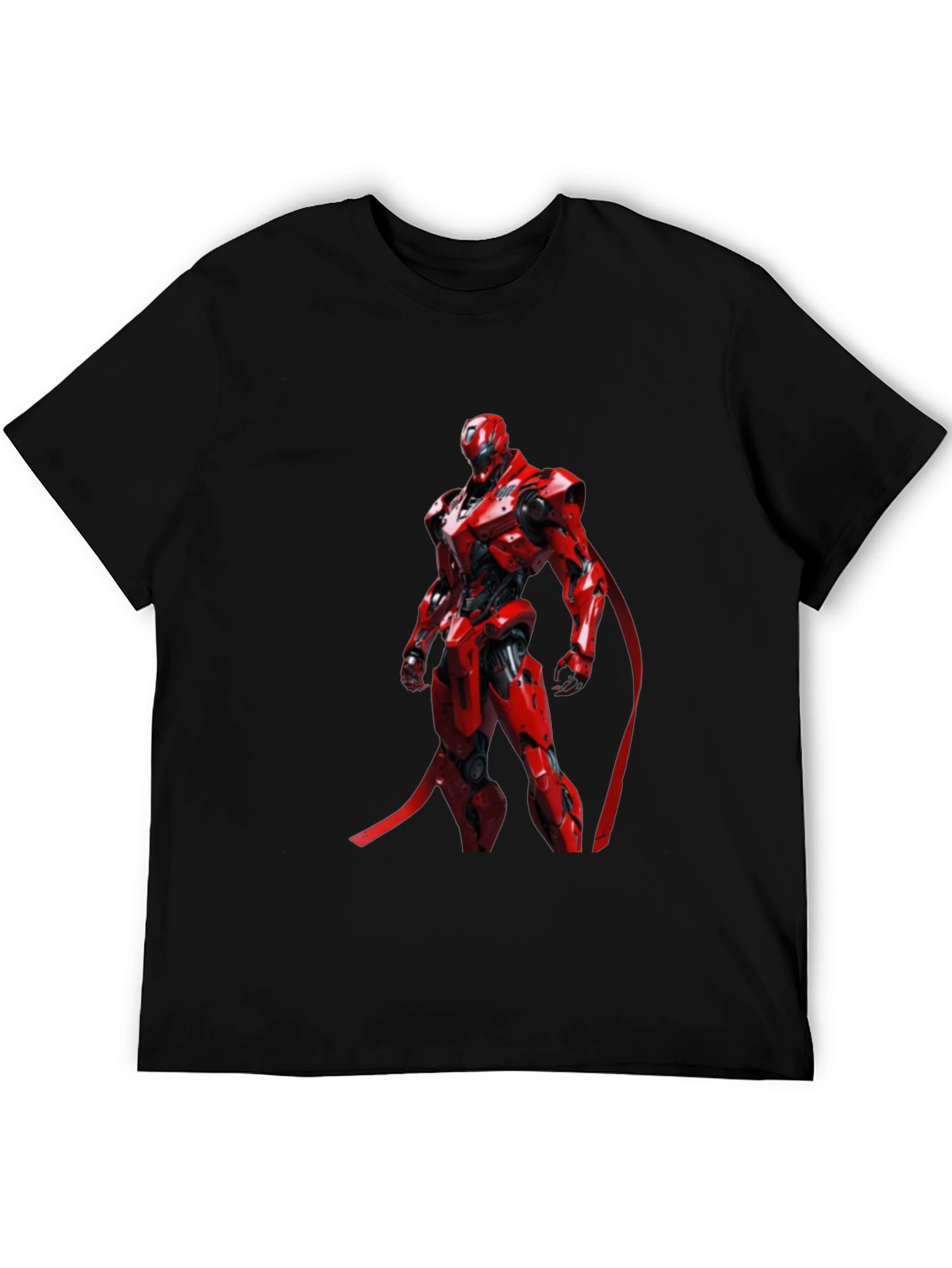 Red Robot Graphic Print Black T-Shirt