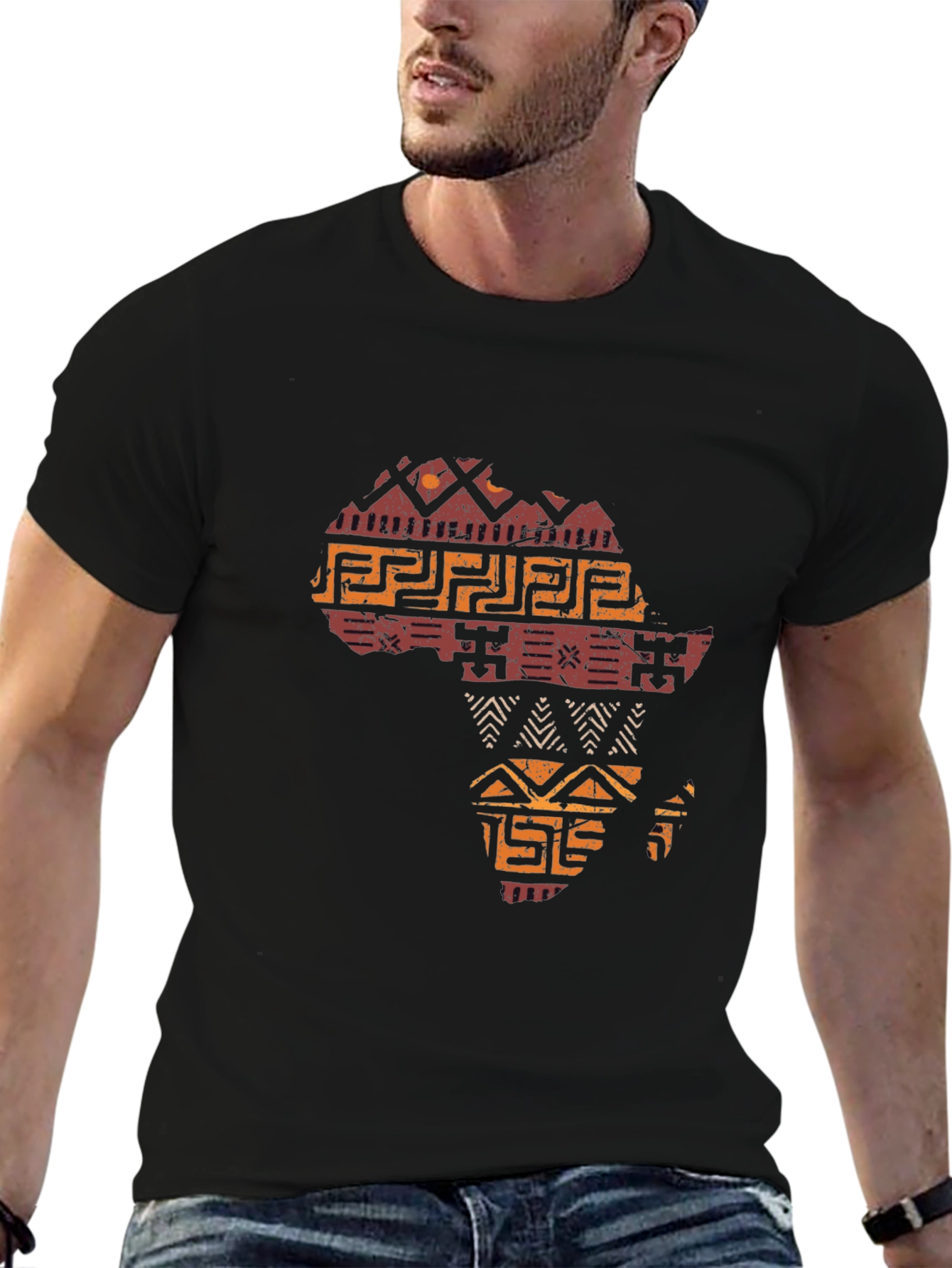 African Tribal Art Mens Black T-Shirt