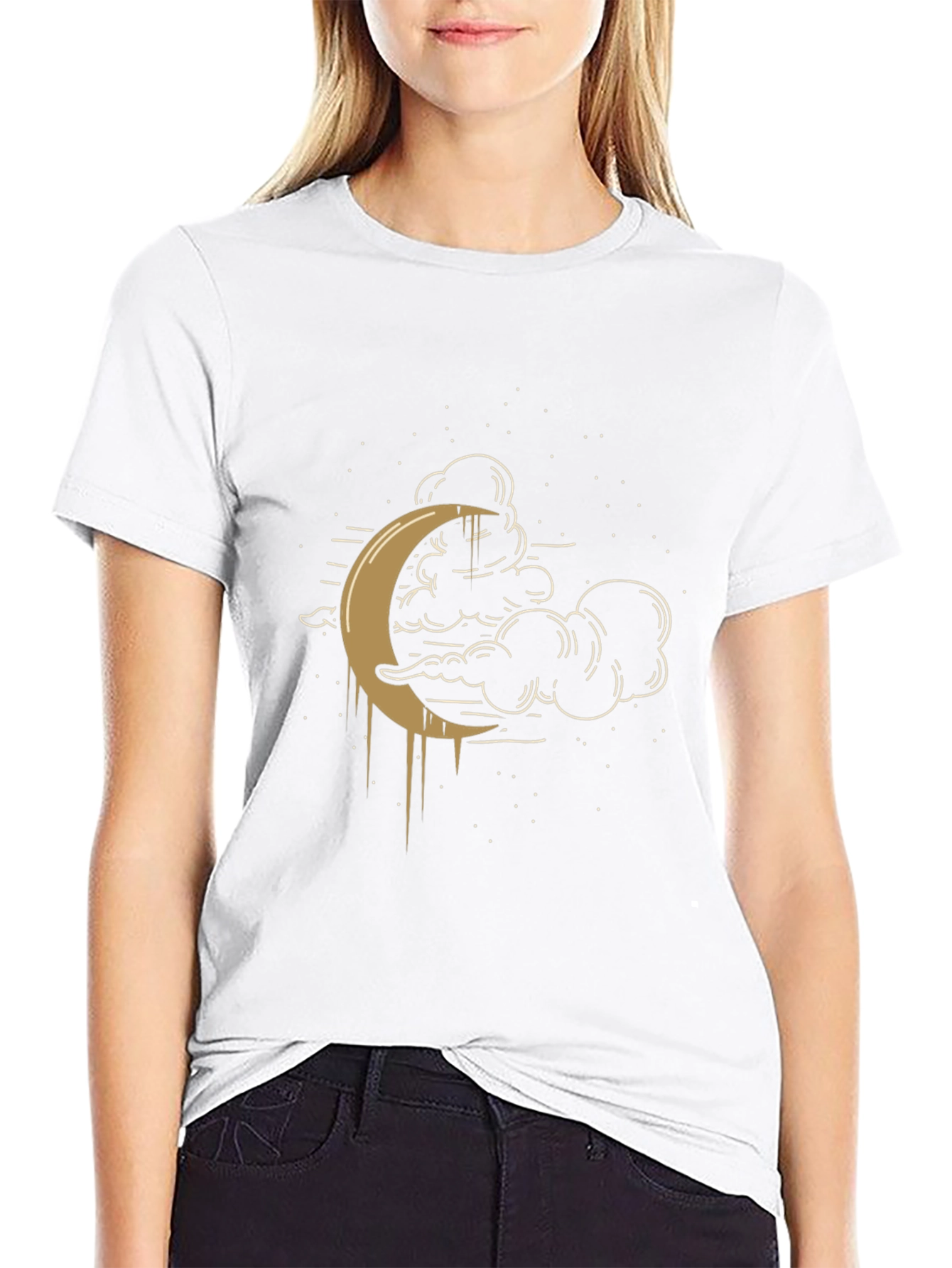 Celestial Crescent Moon Graphic Tee - Black