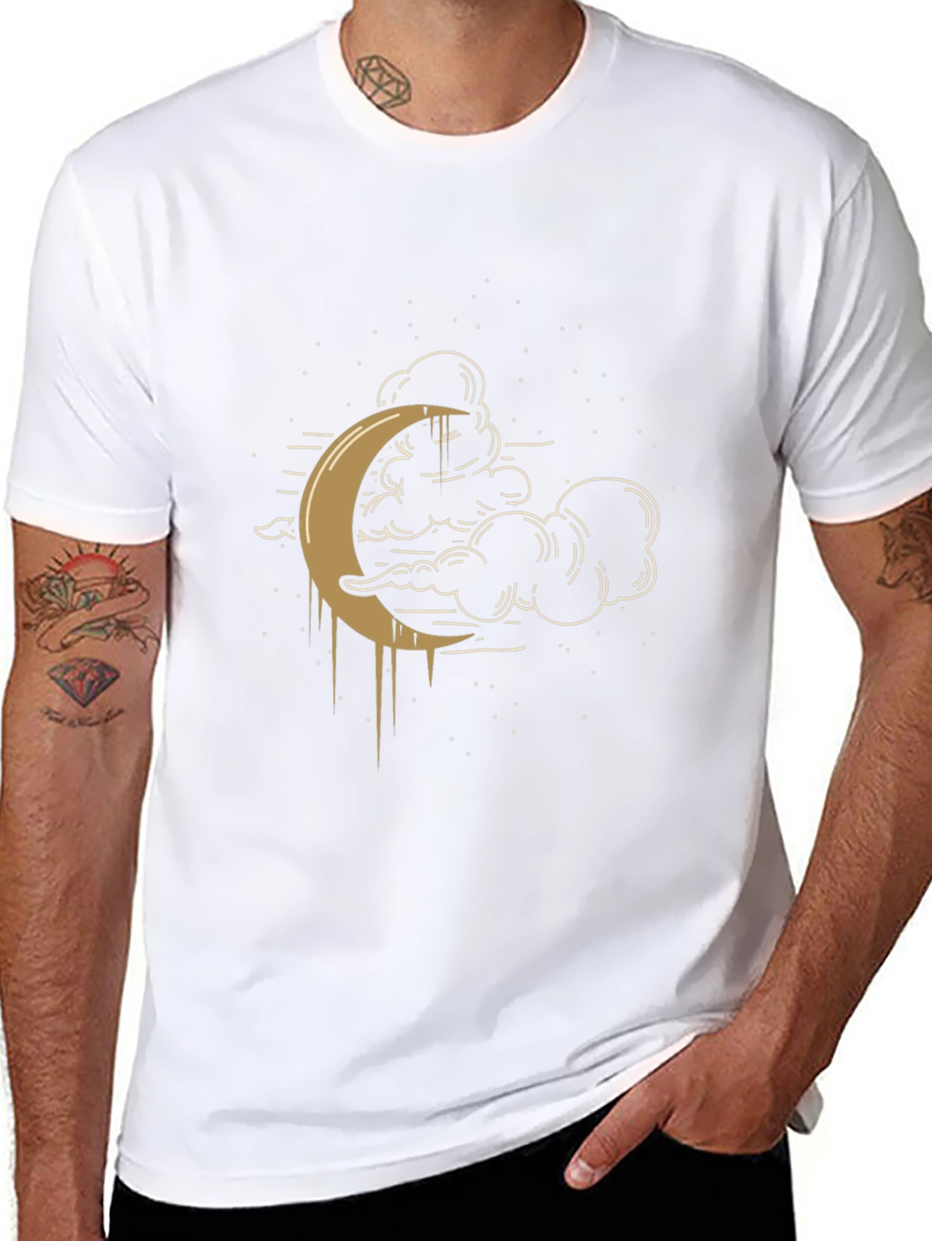Celestial Crescent Moon Graphic Tee - Black