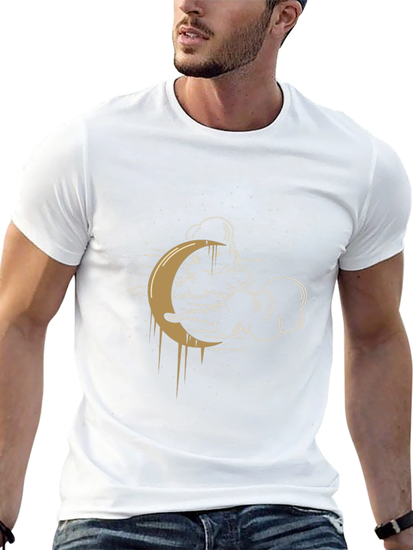 Celestial Crescent Moon Graphic Tee - Black
