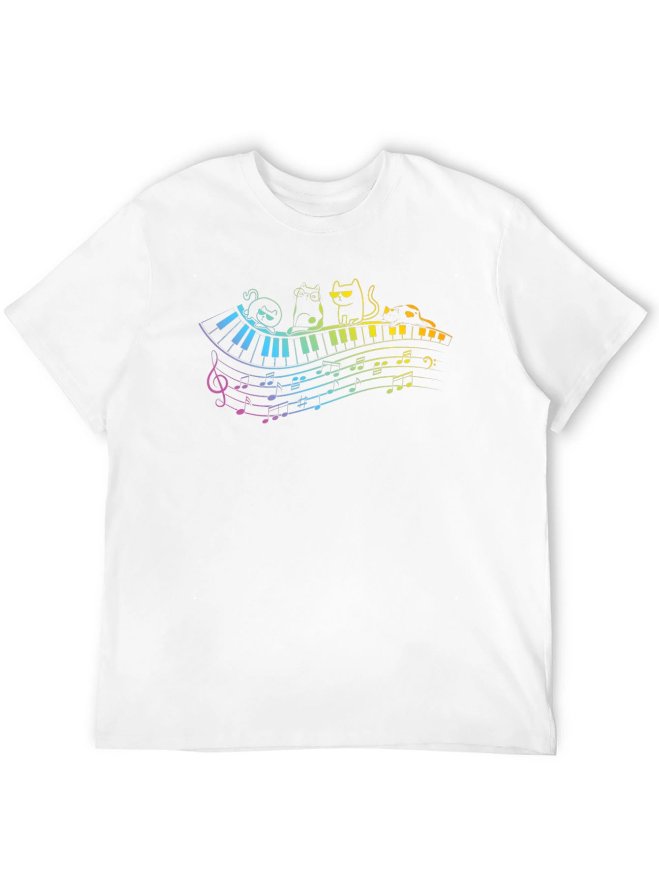 Cat Piano Music Rainbow T-Shirt