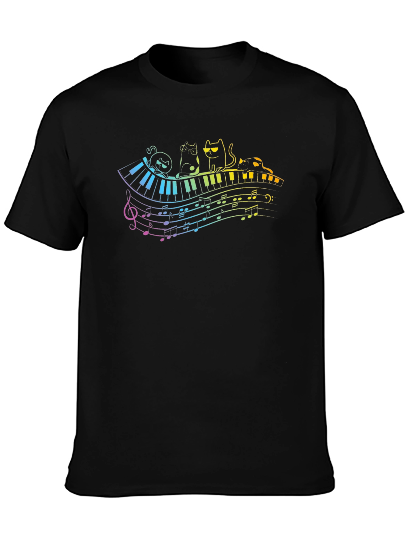 Cat Piano Music Rainbow T-Shirt