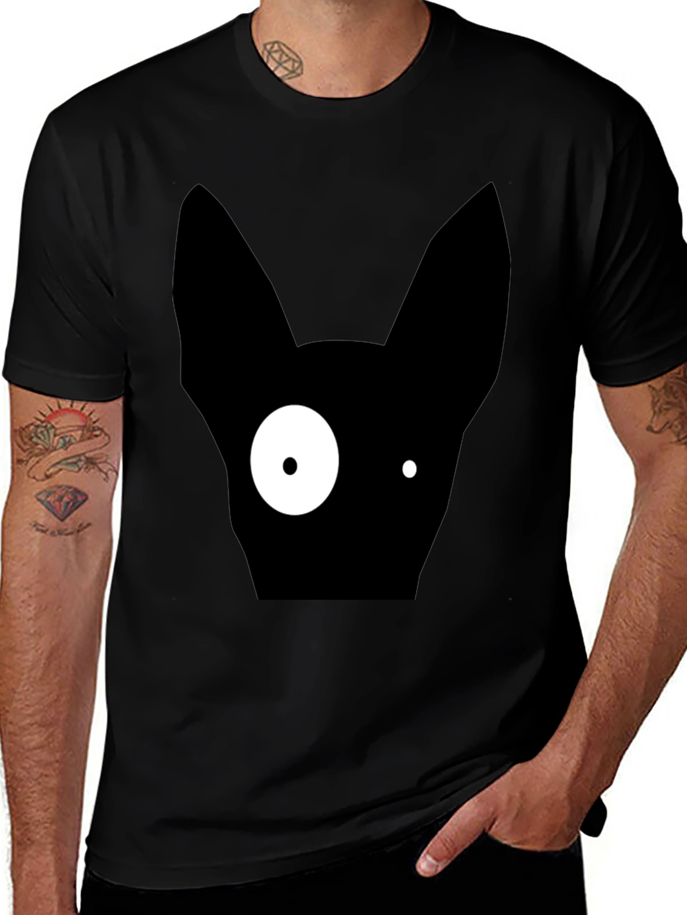 Abstract One-Eyed Cat Graphic T-Shirt