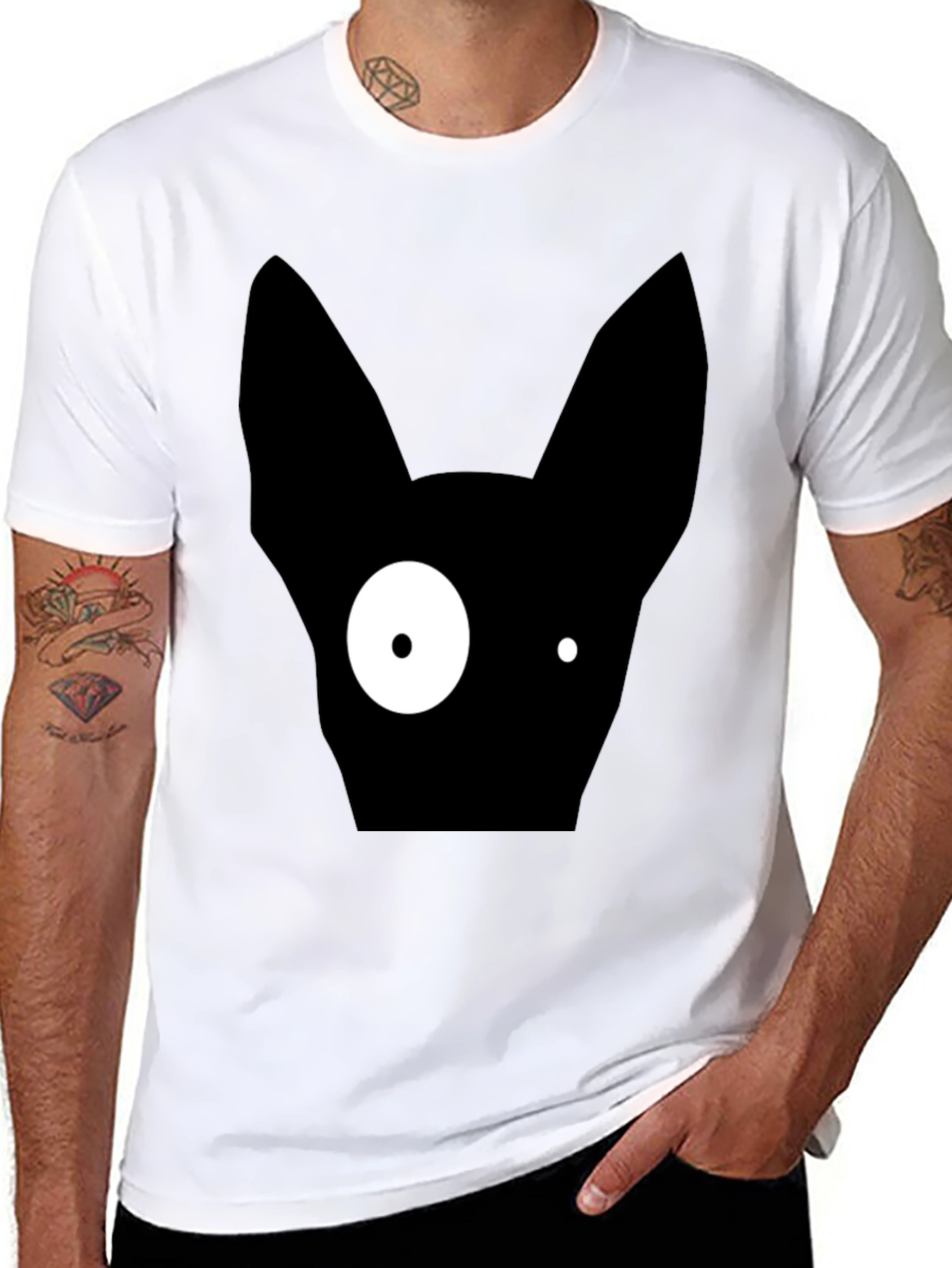 Abstract One-Eyed Cat Graphic T-Shirt