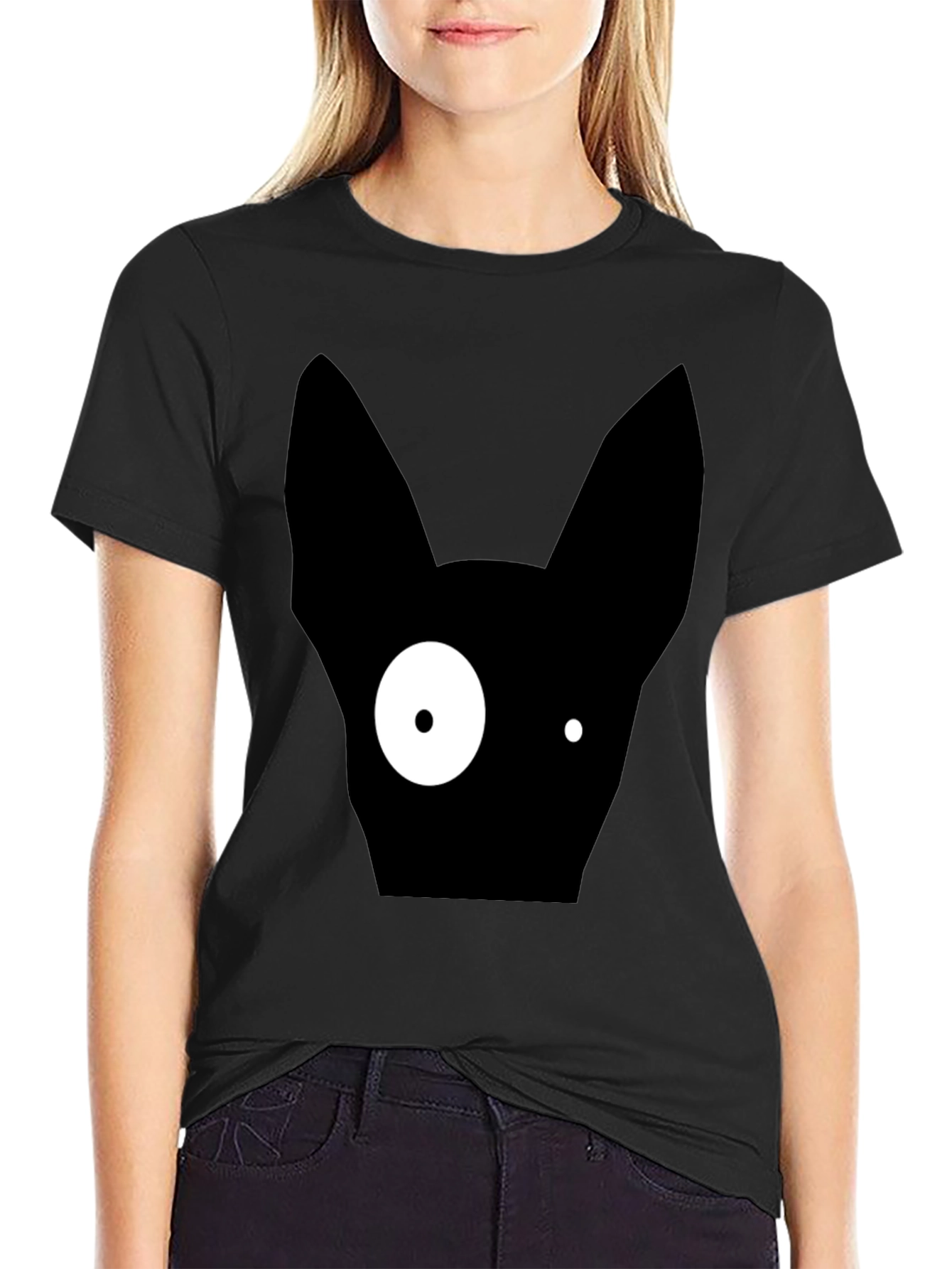 Abstract One-Eyed Cat Graphic T-Shirt