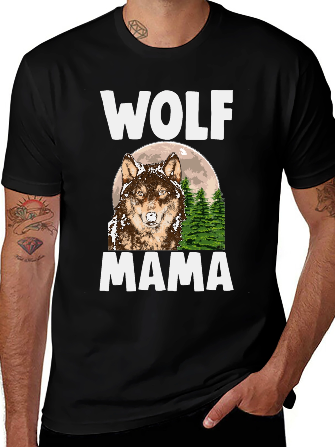 Wolf Mama Graphic Tee - Black Cotton Comfort