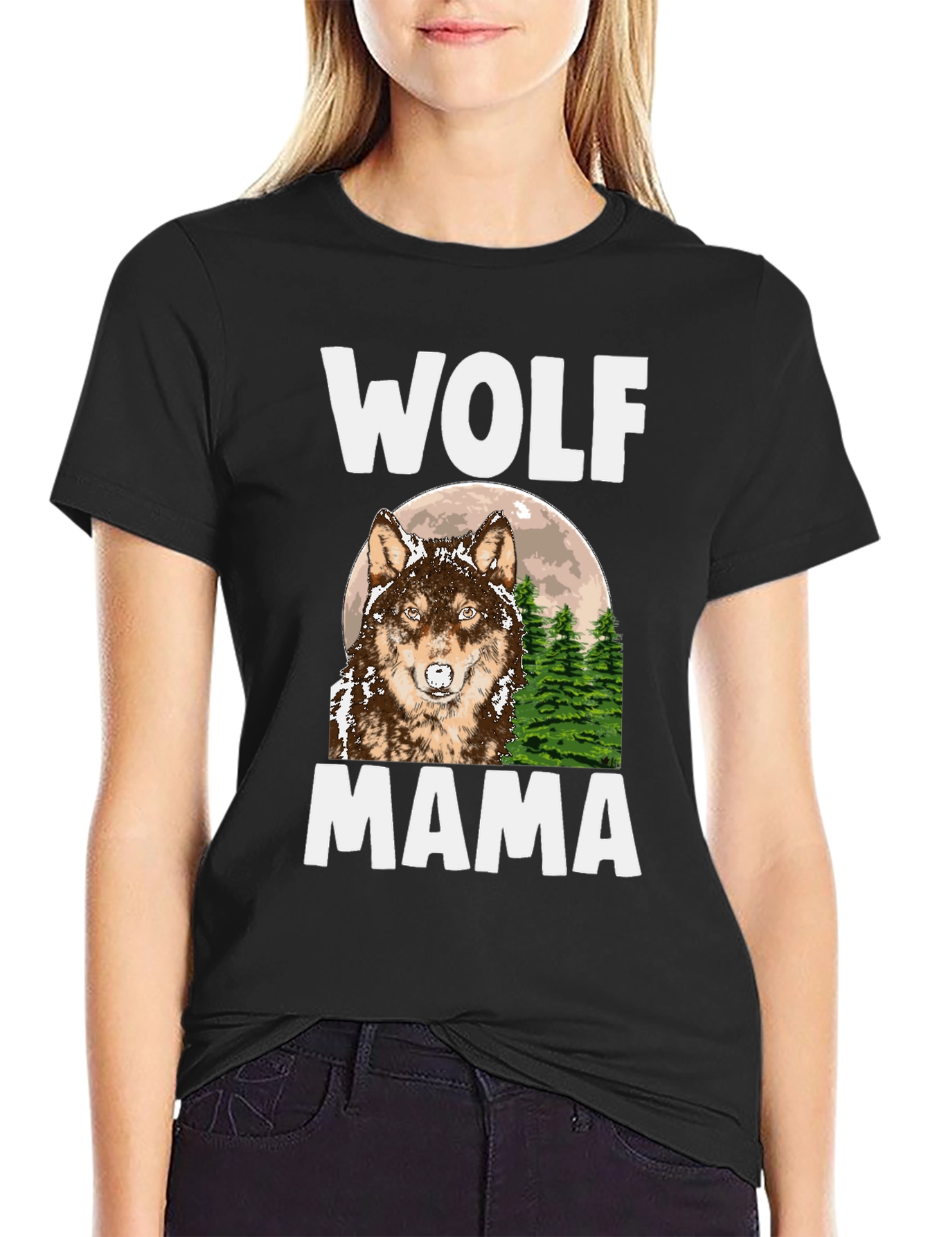 Wolf Mama Graphic Tee - Black Cotton Comfort