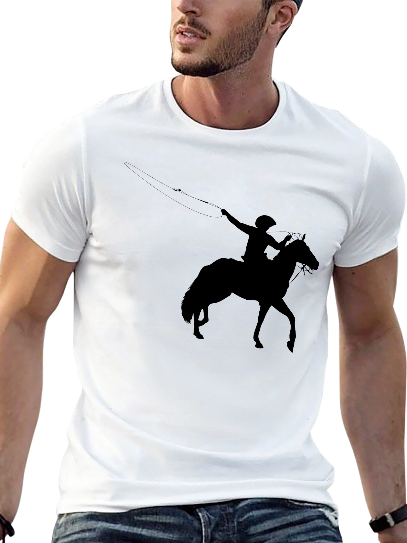 Roping Cowboy Graphic T-Shirt - Black