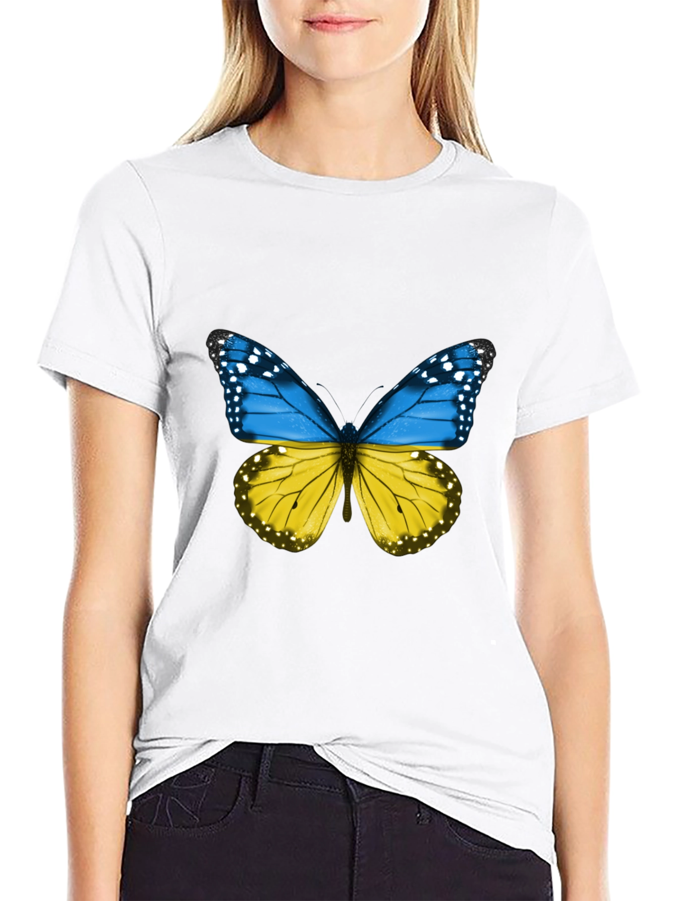Ukraine Butterfly Graphic Tee - Black Cotton T-Shirt