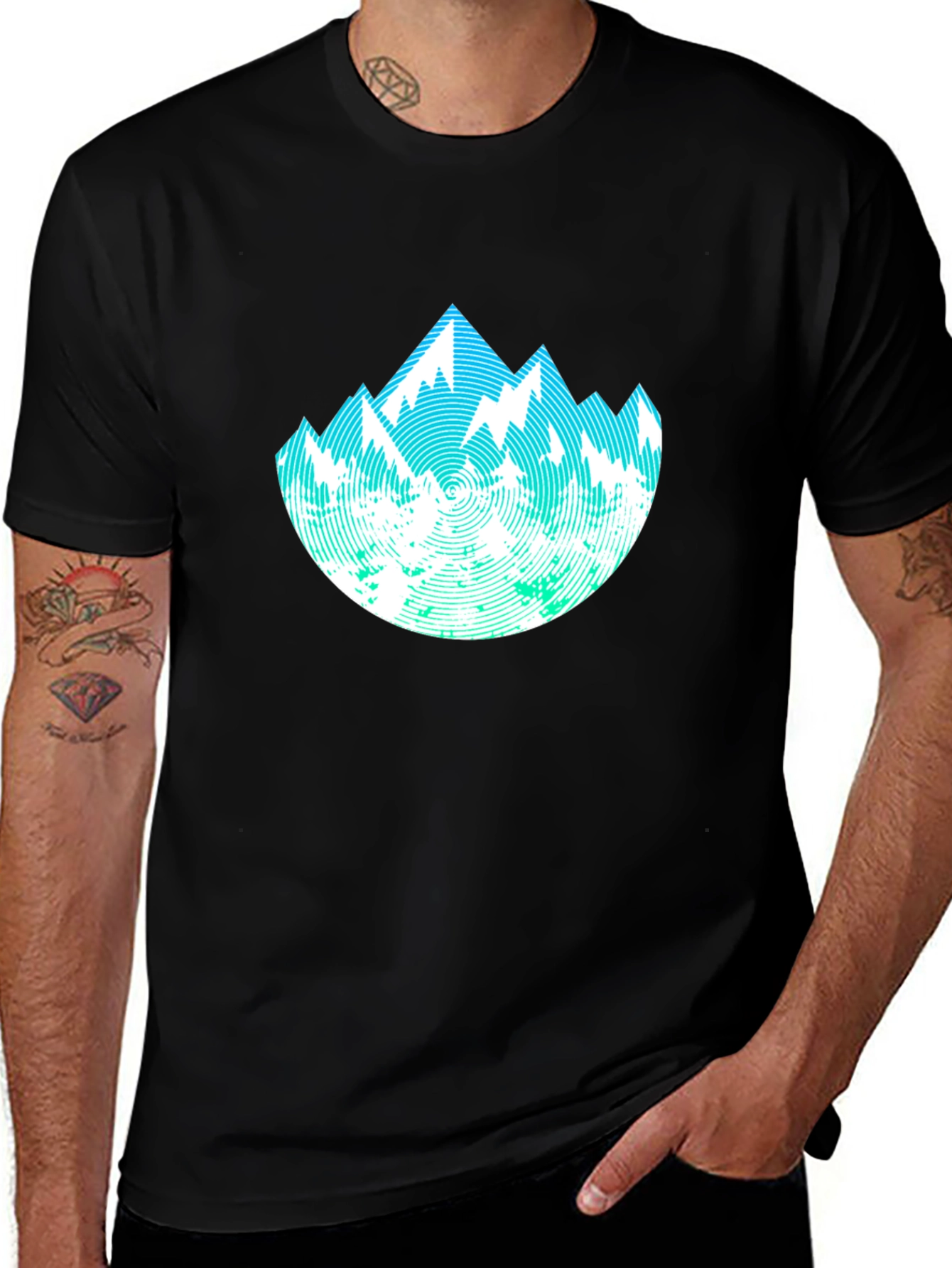 Abstract Mountain Graphic Tee - Black